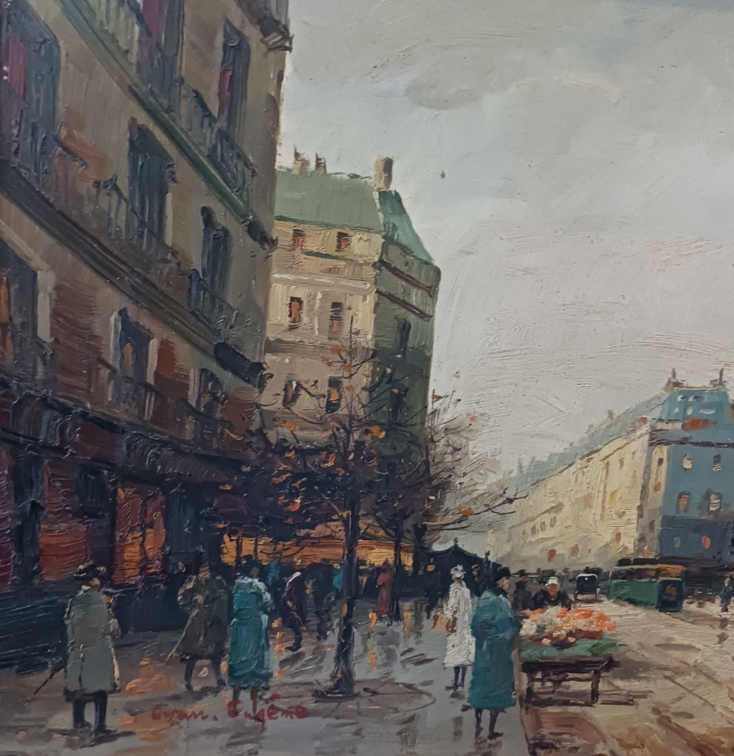 Paris Street oil on canvas by Evan Eugene 1960s Listed Artist