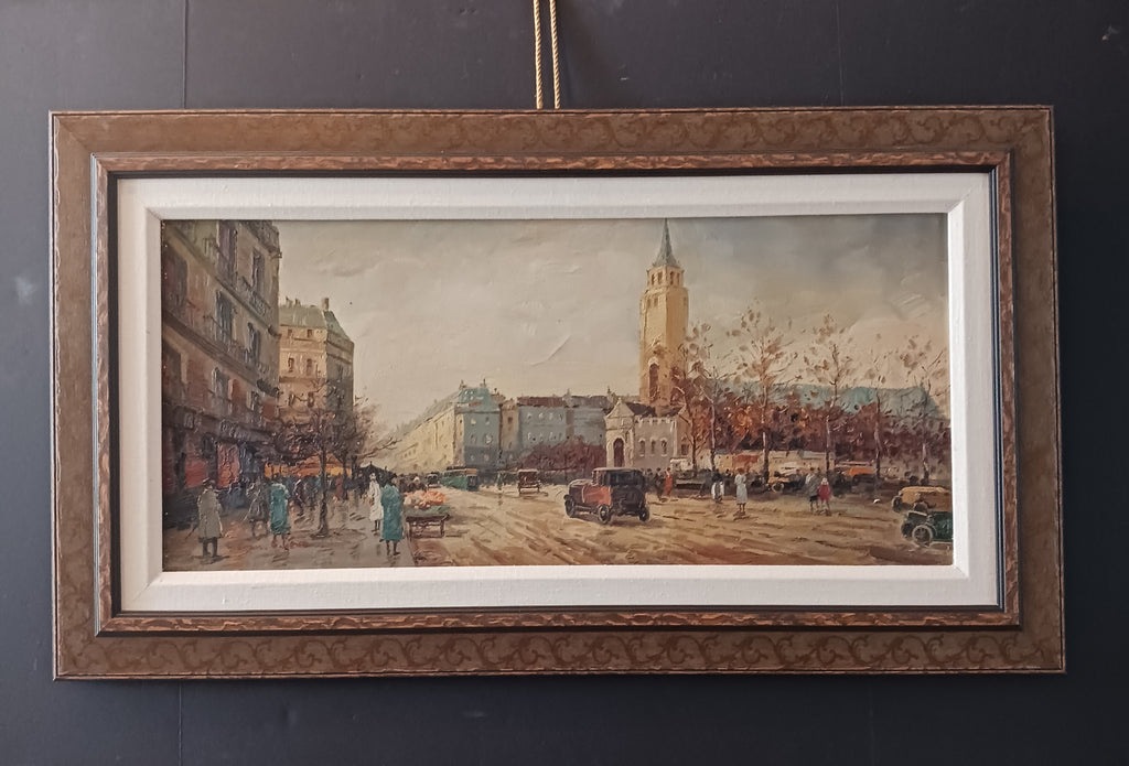 Paris Street oil on canvas by Evan Eugene 1960s Listed Artist
