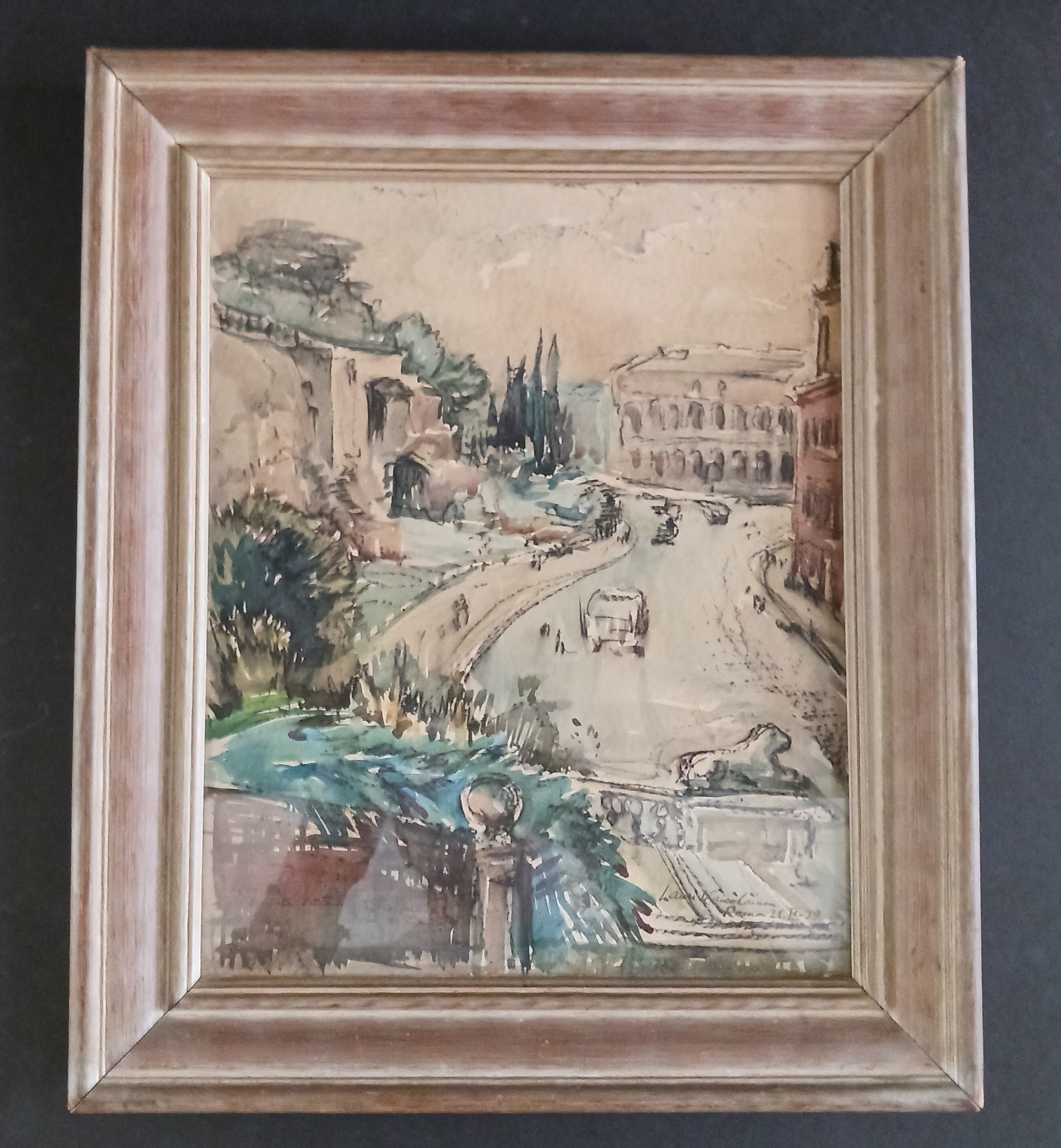 1939 Watercolor Roman Coliseum by Russian listed artist Lauri Hamalainen