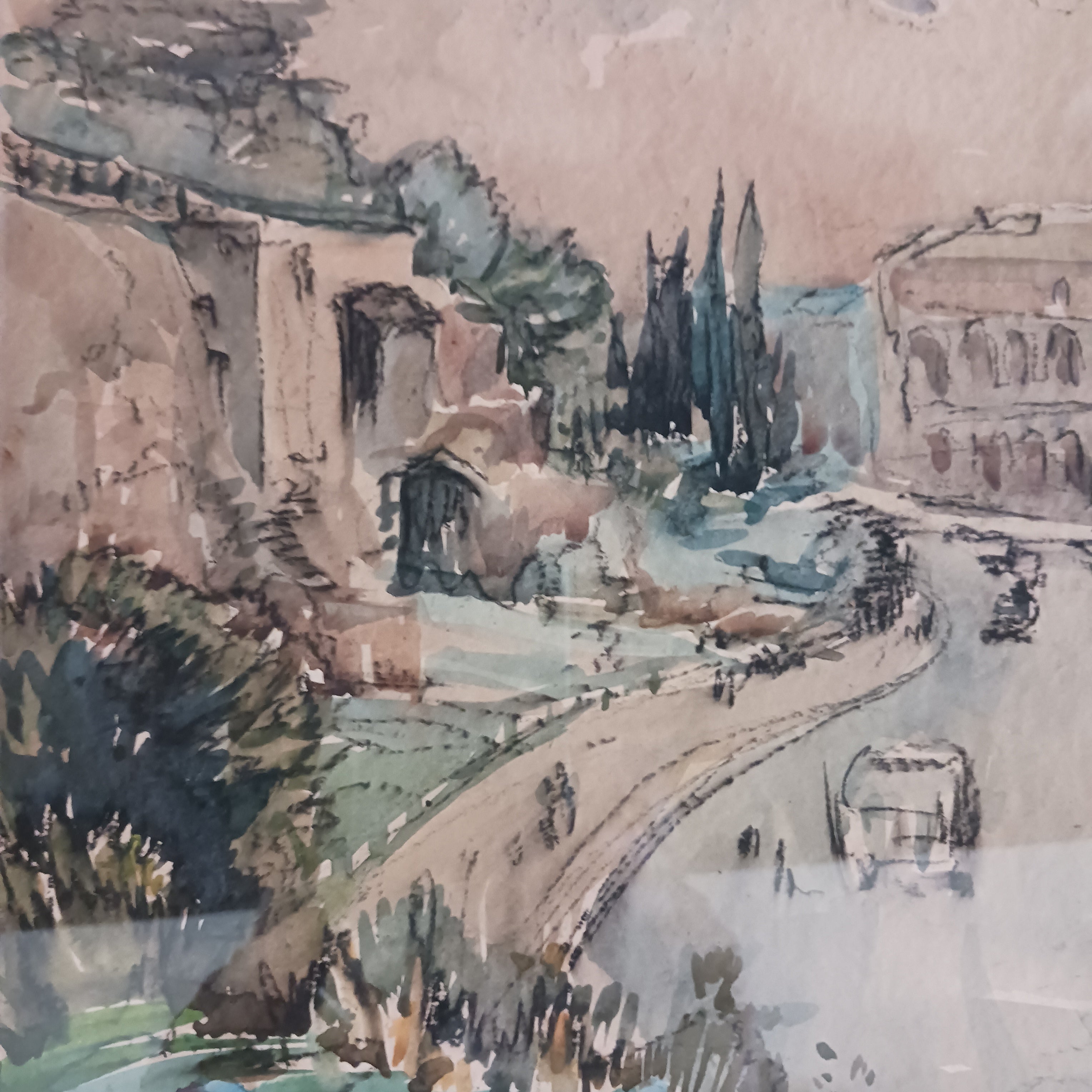 1939 Watercolor Roman Coliseum by Russian listed artist Lauri Hamalainen