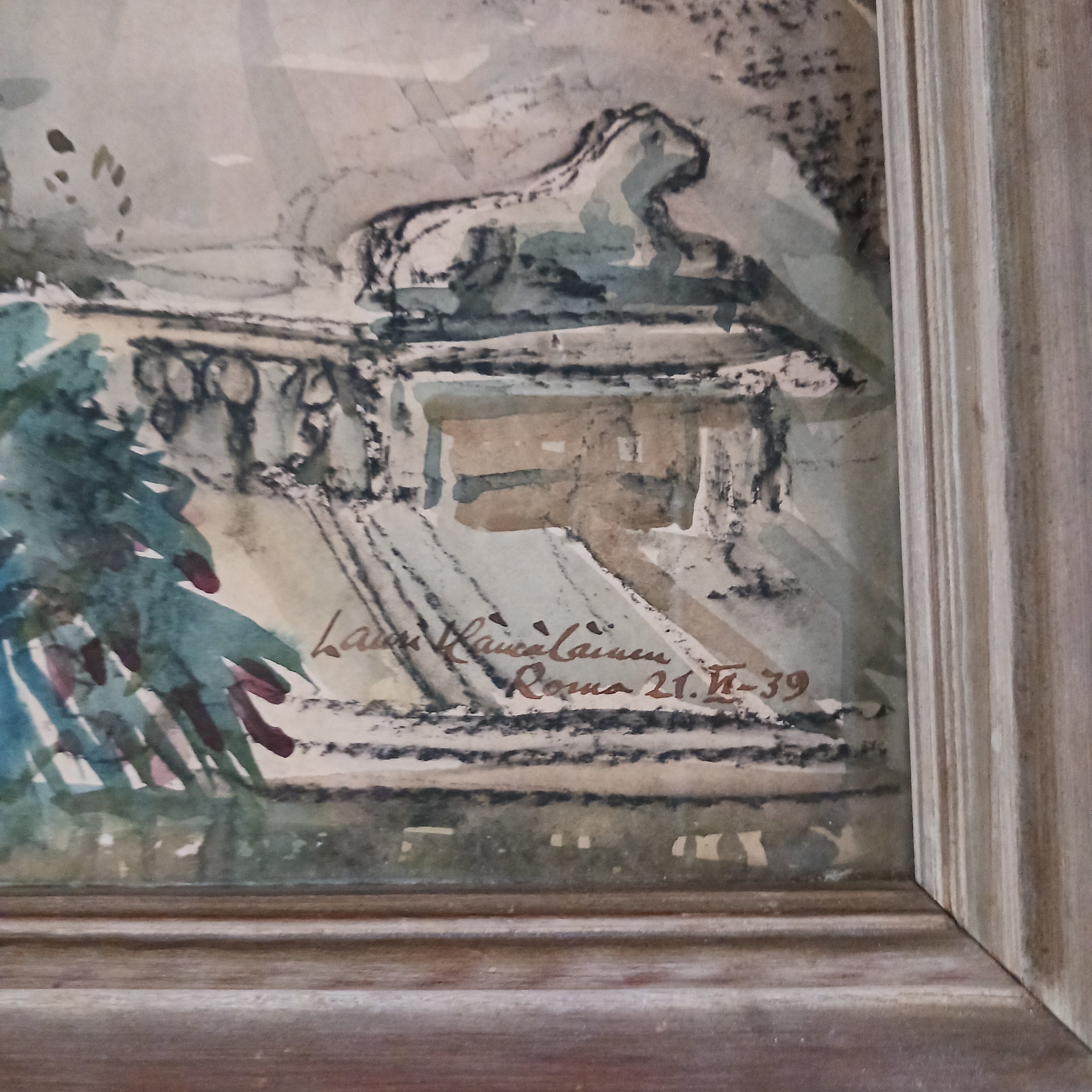 1939 Watercolor Roman Coliseum by Russian listed artist Lauri Hamalainen