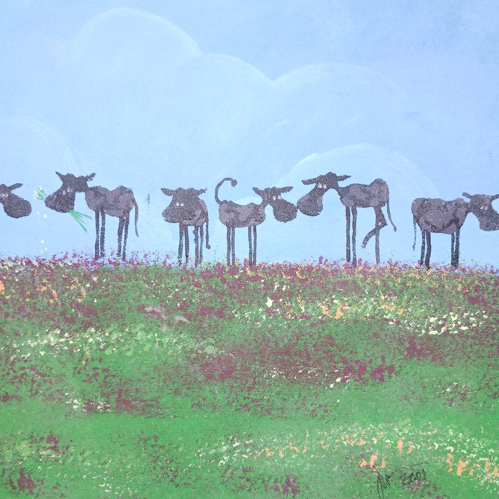 Twenty-Two Cows in a Field original acrylic painting on canvas by John Donato