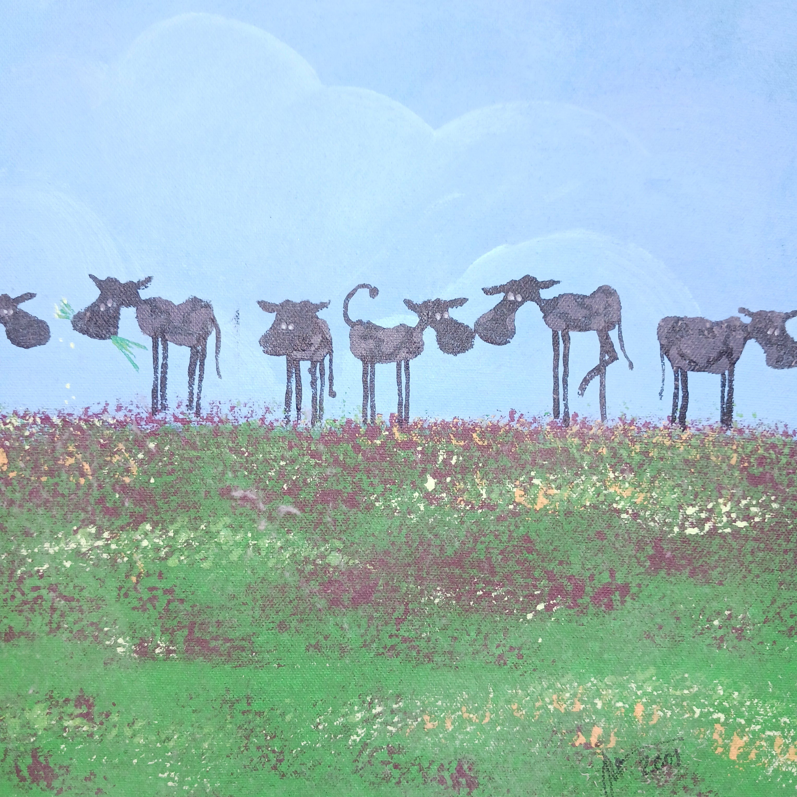 Twenty-Two Cows in a Field original acrylic painting on canvas by John Donato