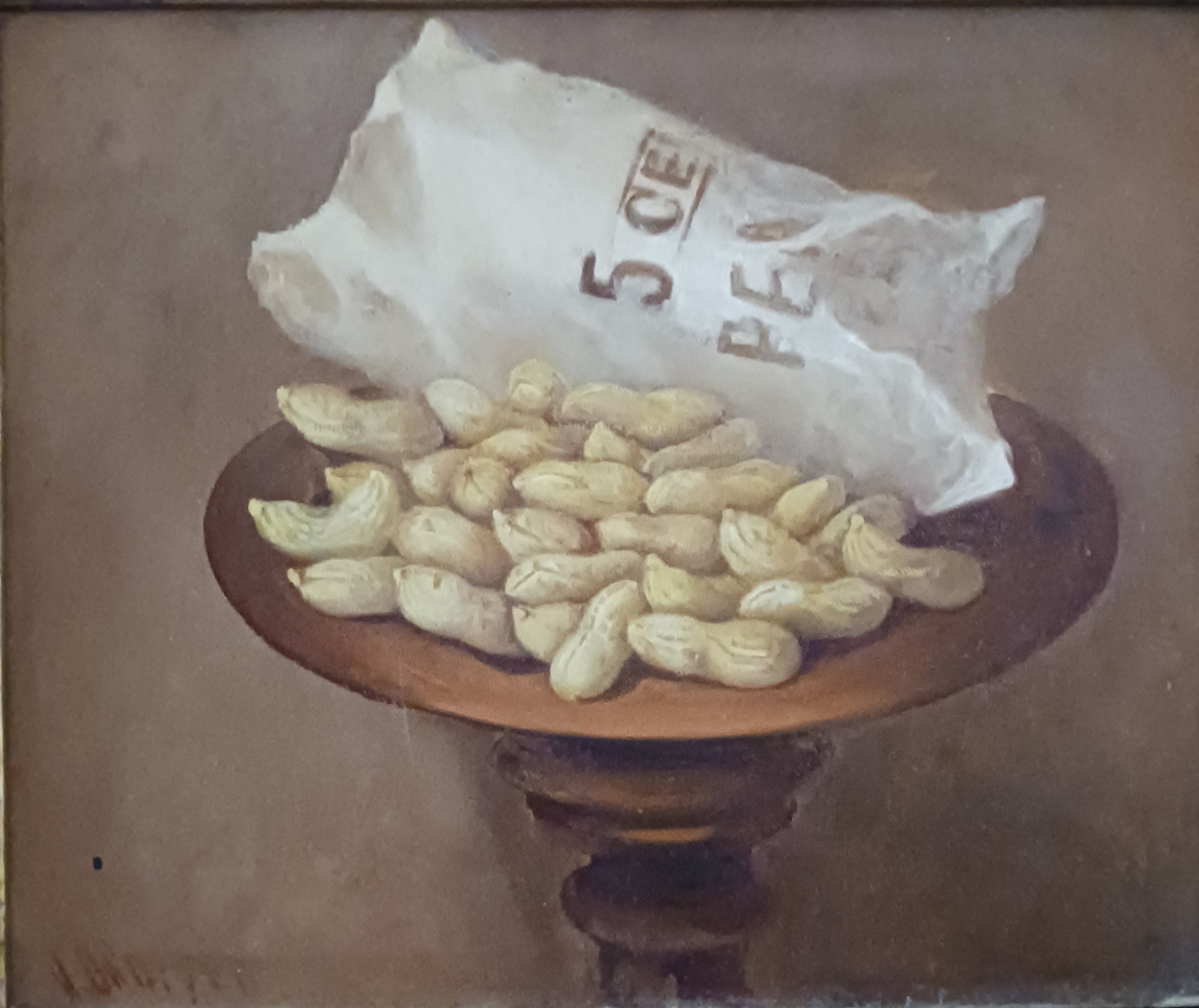 American Still Life "5 Cents a Bag" oil by J. D. Sorver, listed artist 1880s