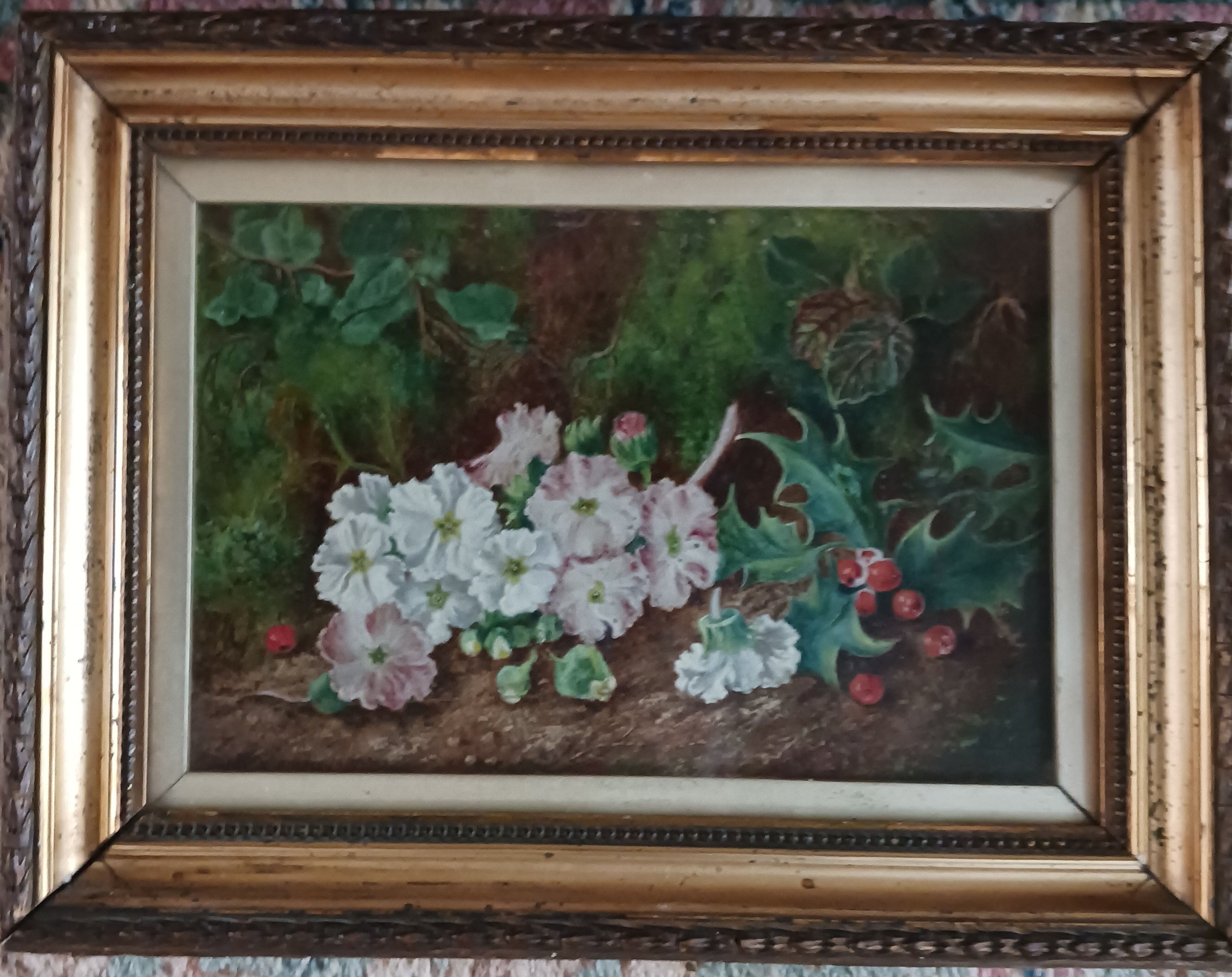 American Outdoor Still Life Painting - Oil on board, 1873