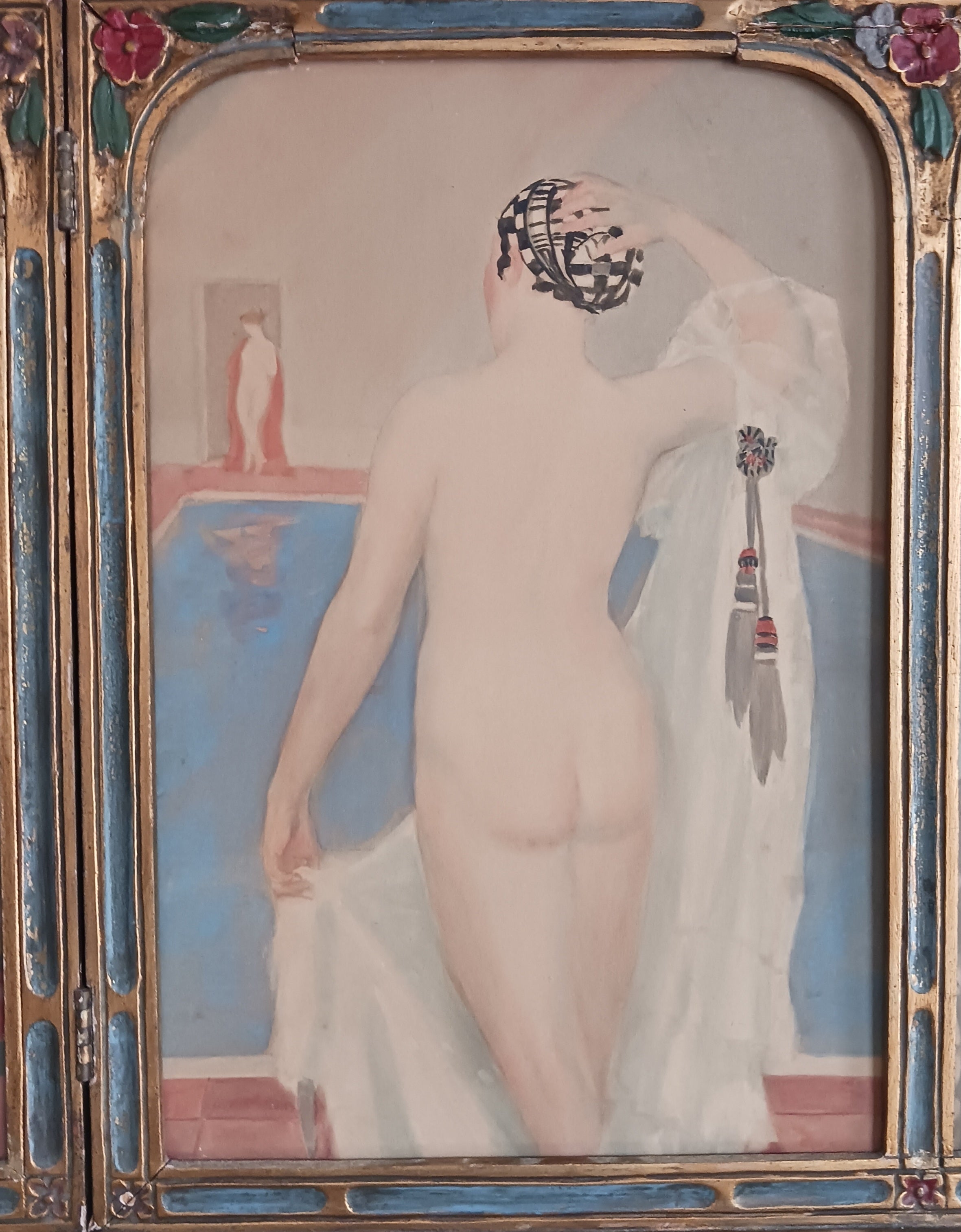 Authentic Art Deco Watercolor Polyptych of Sensuous Bathers c. 1920s
