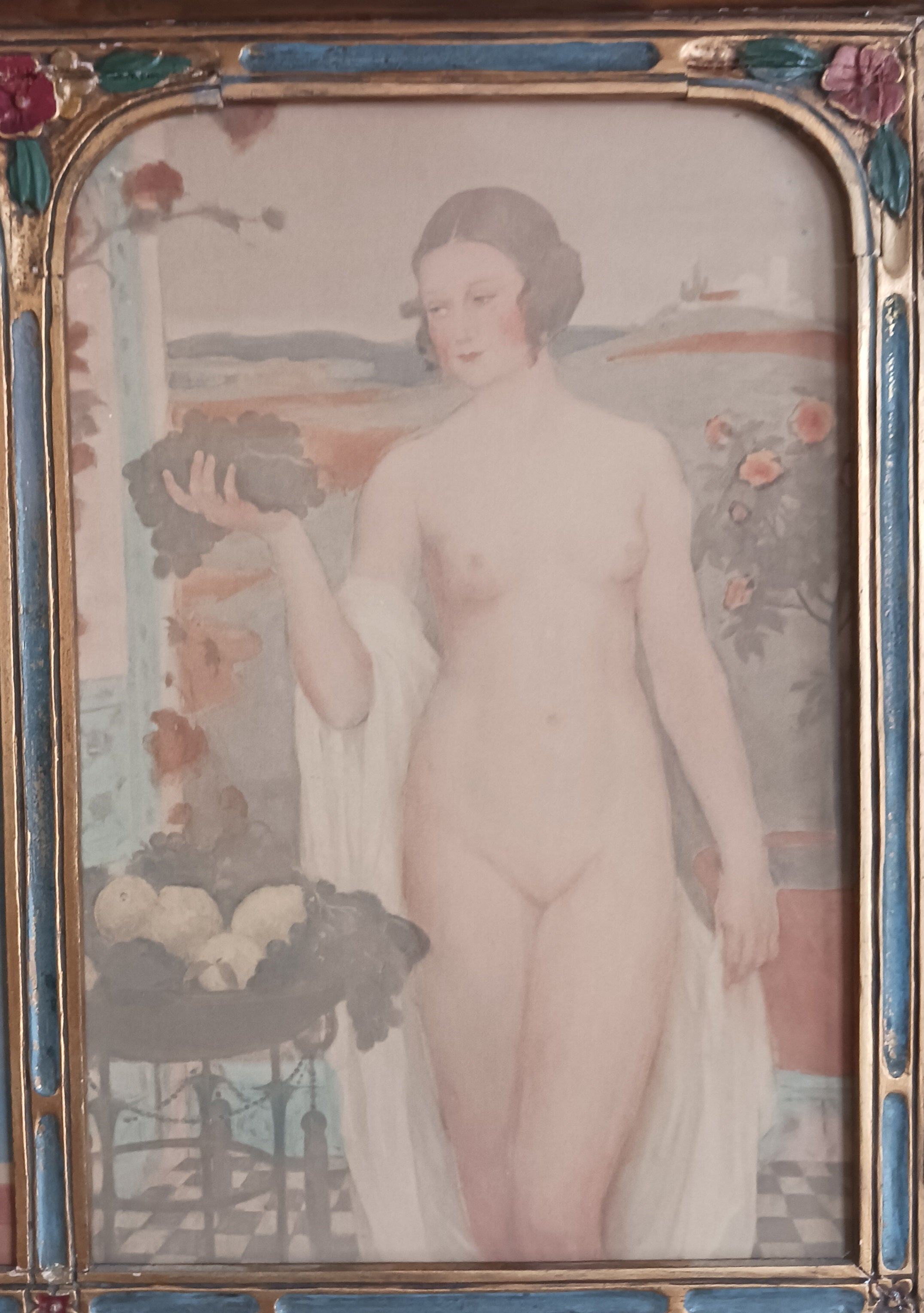 Authentic Art Deco Watercolor Polyptych of Sensuous Bathers c. 1920s