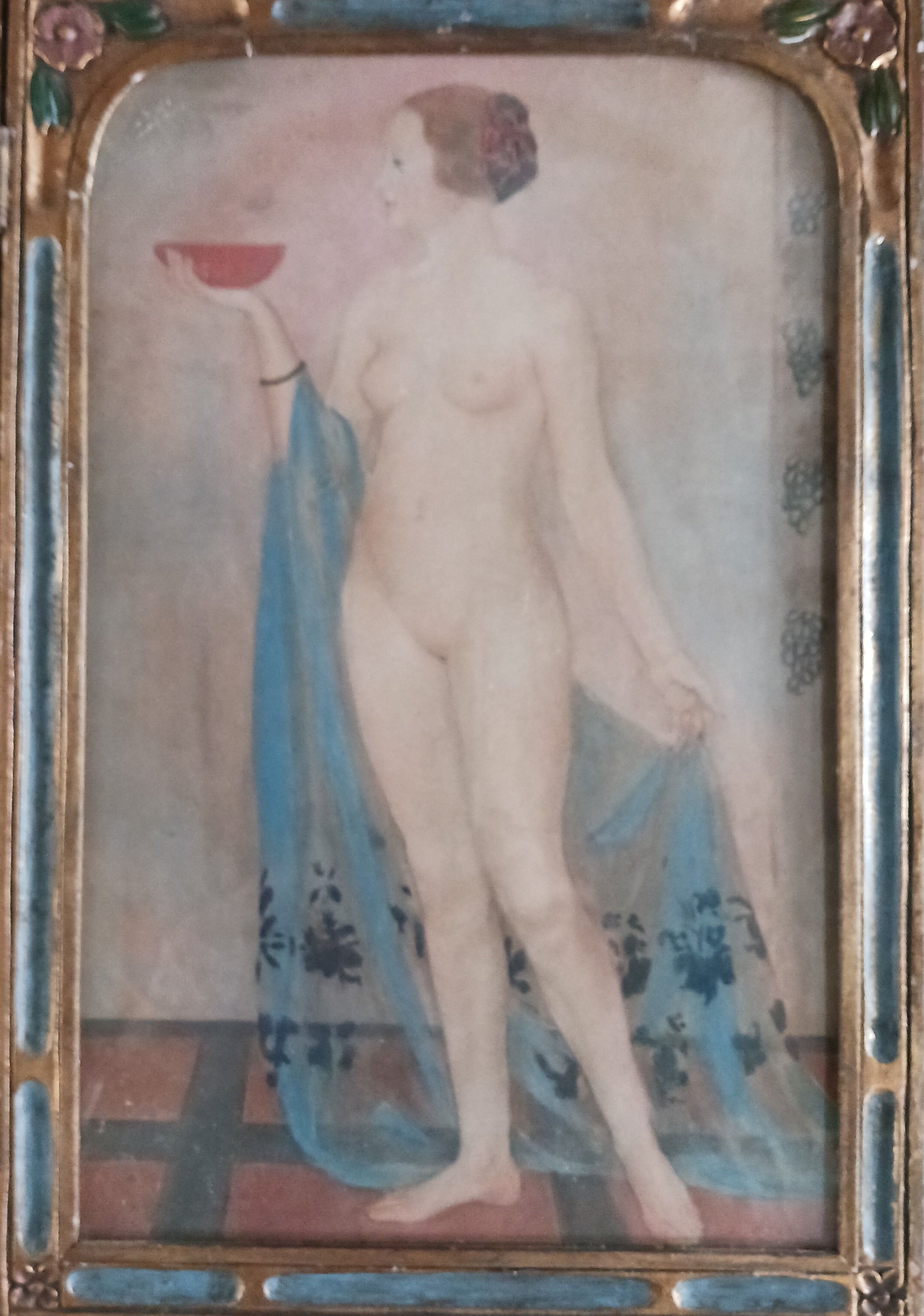 Authentic Art Deco Watercolor Polyptych of Sensuous Bathers c. 1920s