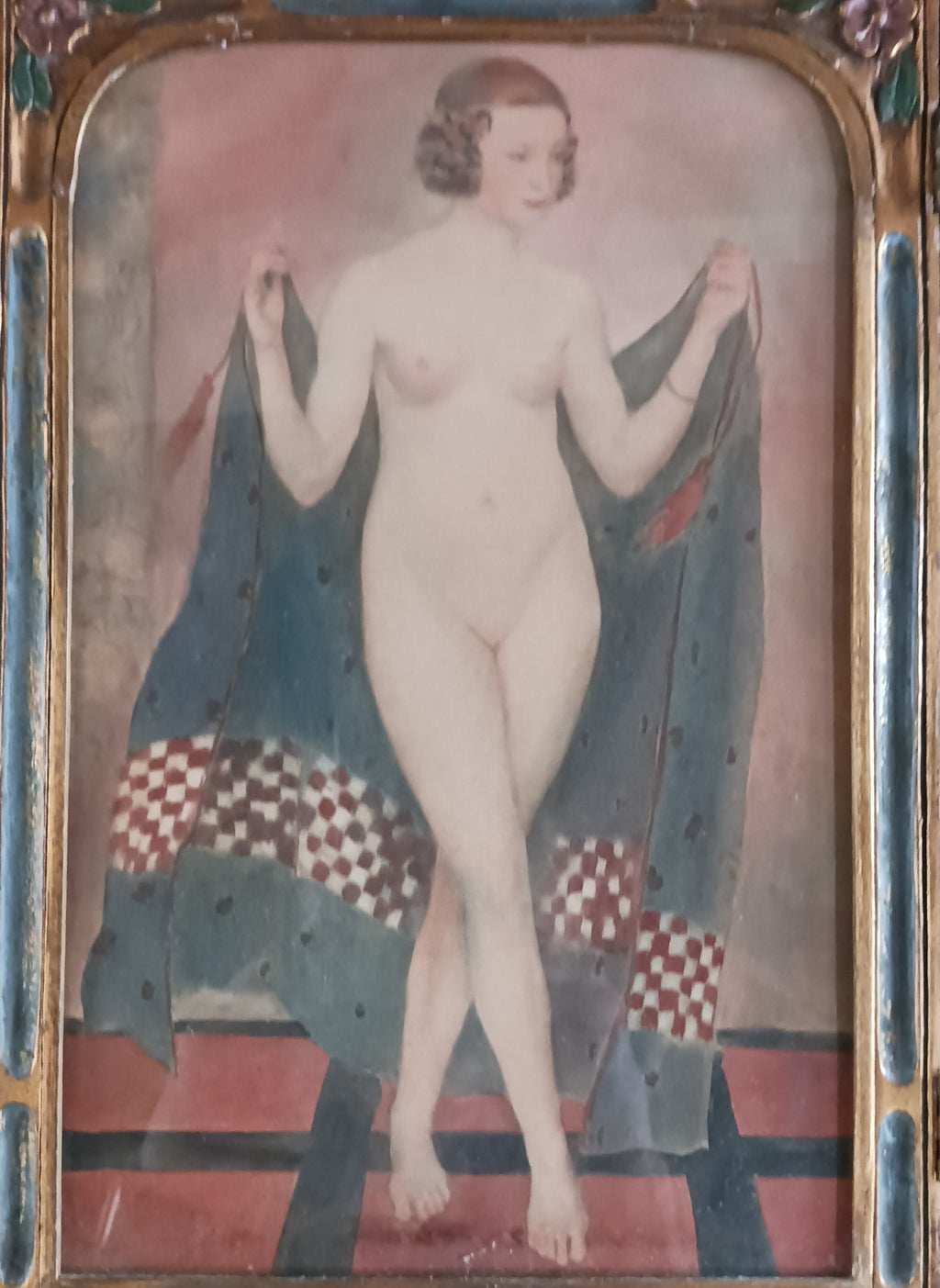 Authentic Art Deco Watercolor Polyptych of Sensuous Bathers c. 1920s