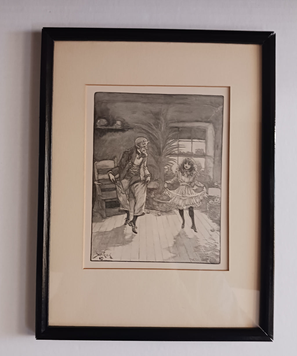 The Dancing Master - Original Victorian Print 1890 of Child's Dancing Lesson