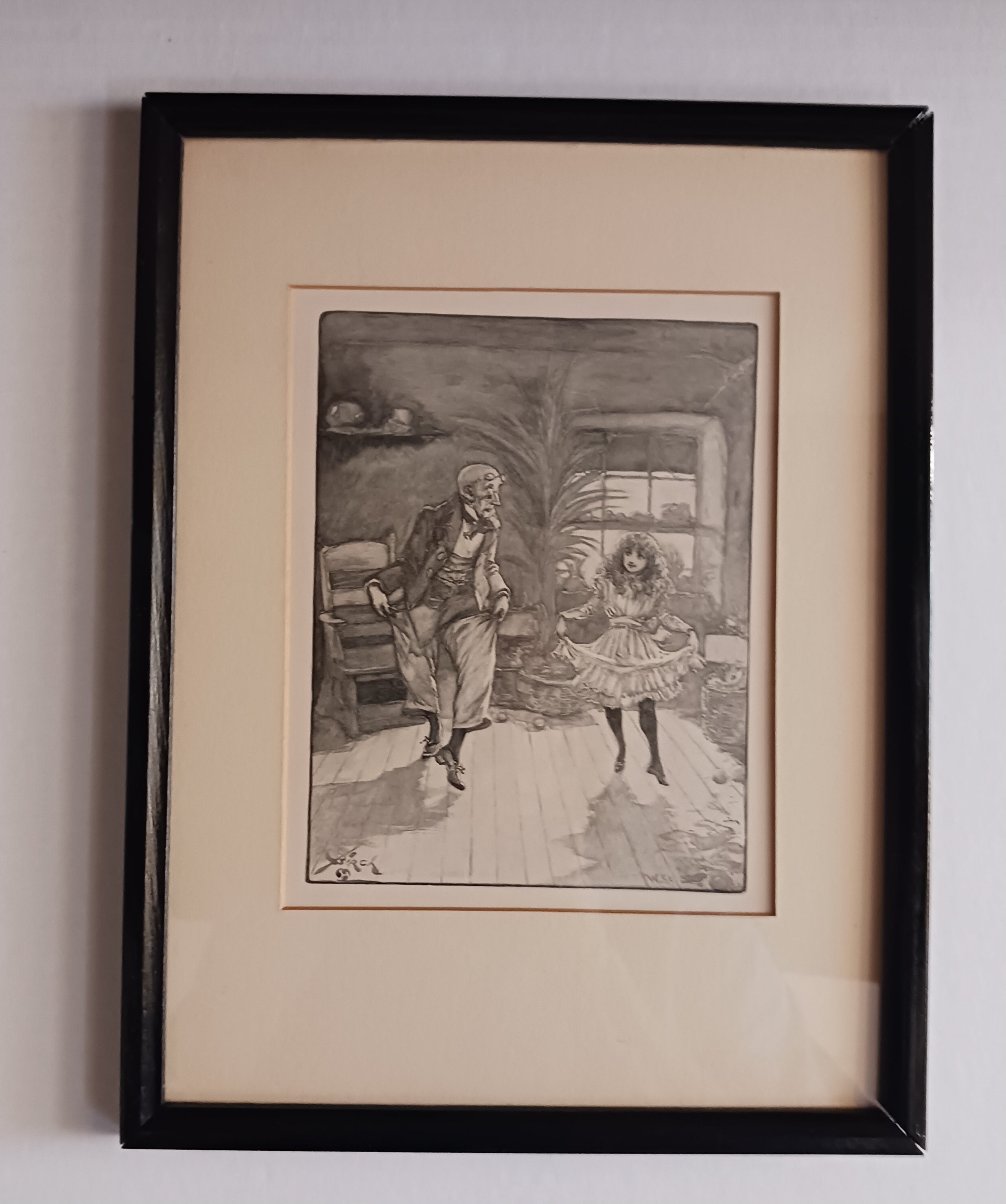 The Dancing Master - Original Victorian Print 1890 of Child's Dancing Lesson
