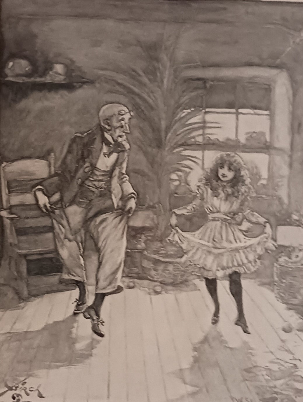 The Dancing Master - Original Victorian Print 1890 of Child's Dancing Lesson