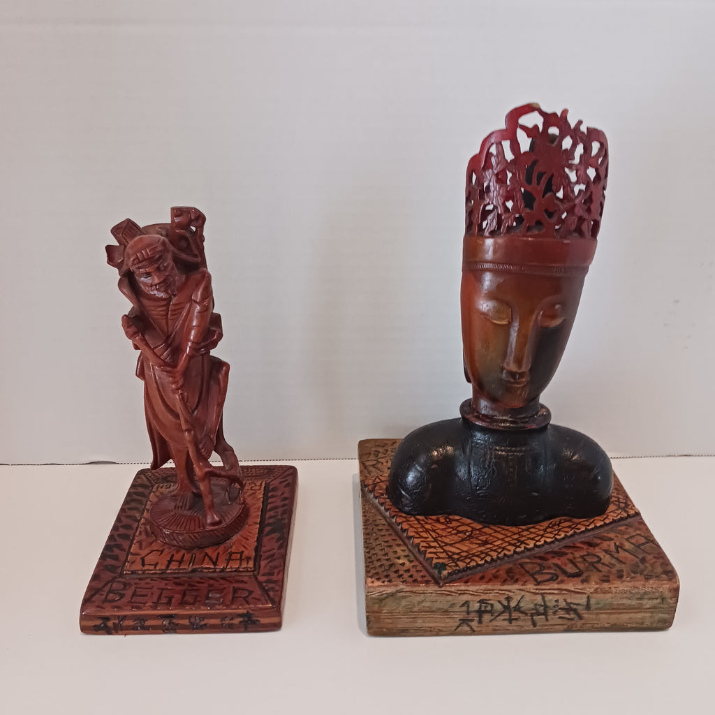 Pair of Exotic Wood and Water Buffalo Horn Carved Figures R. T. Kavanaugh 1941