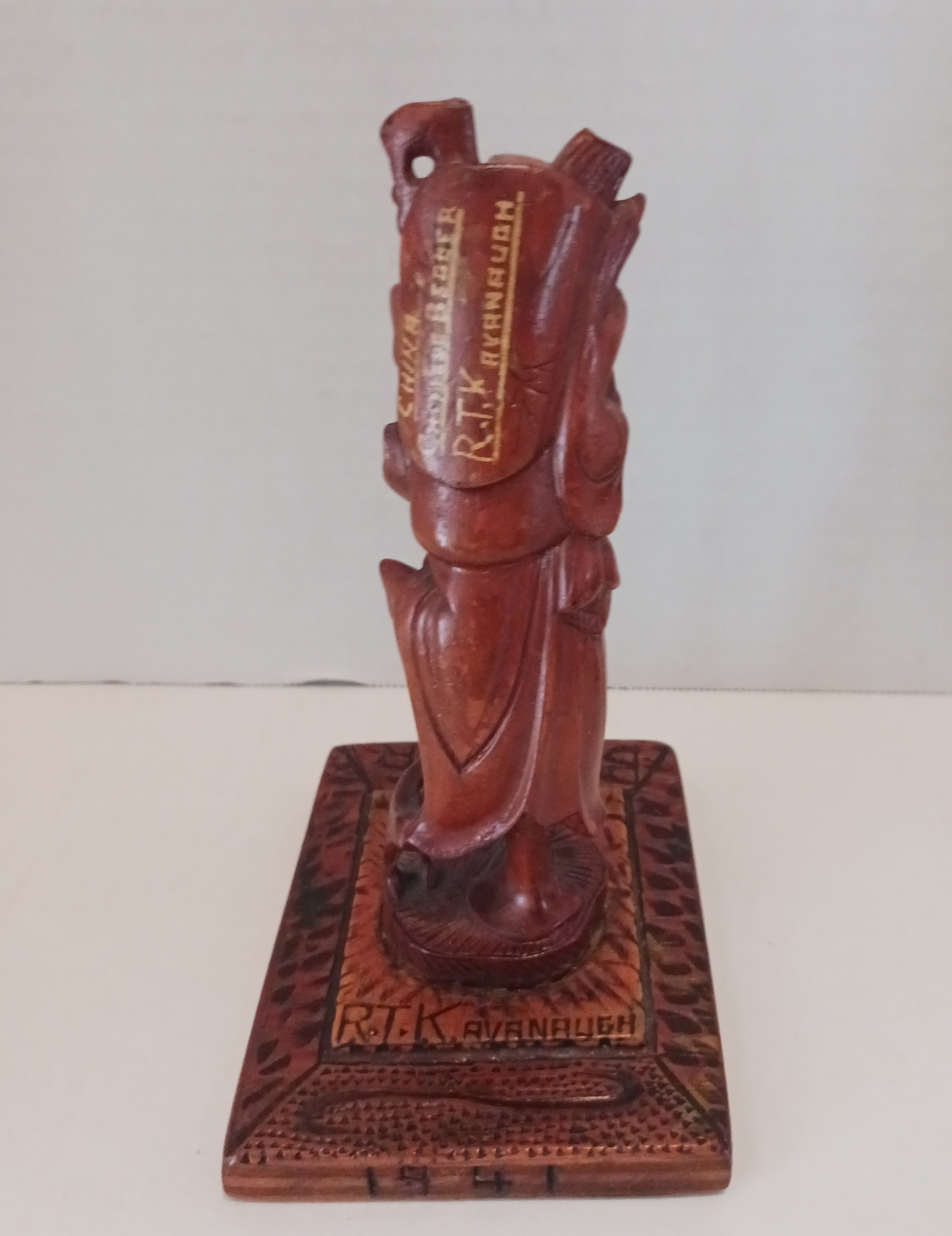 Pair of Exotic Wood and Water Buffalo Horn Carved Figures R. T. Kavanaugh 1941