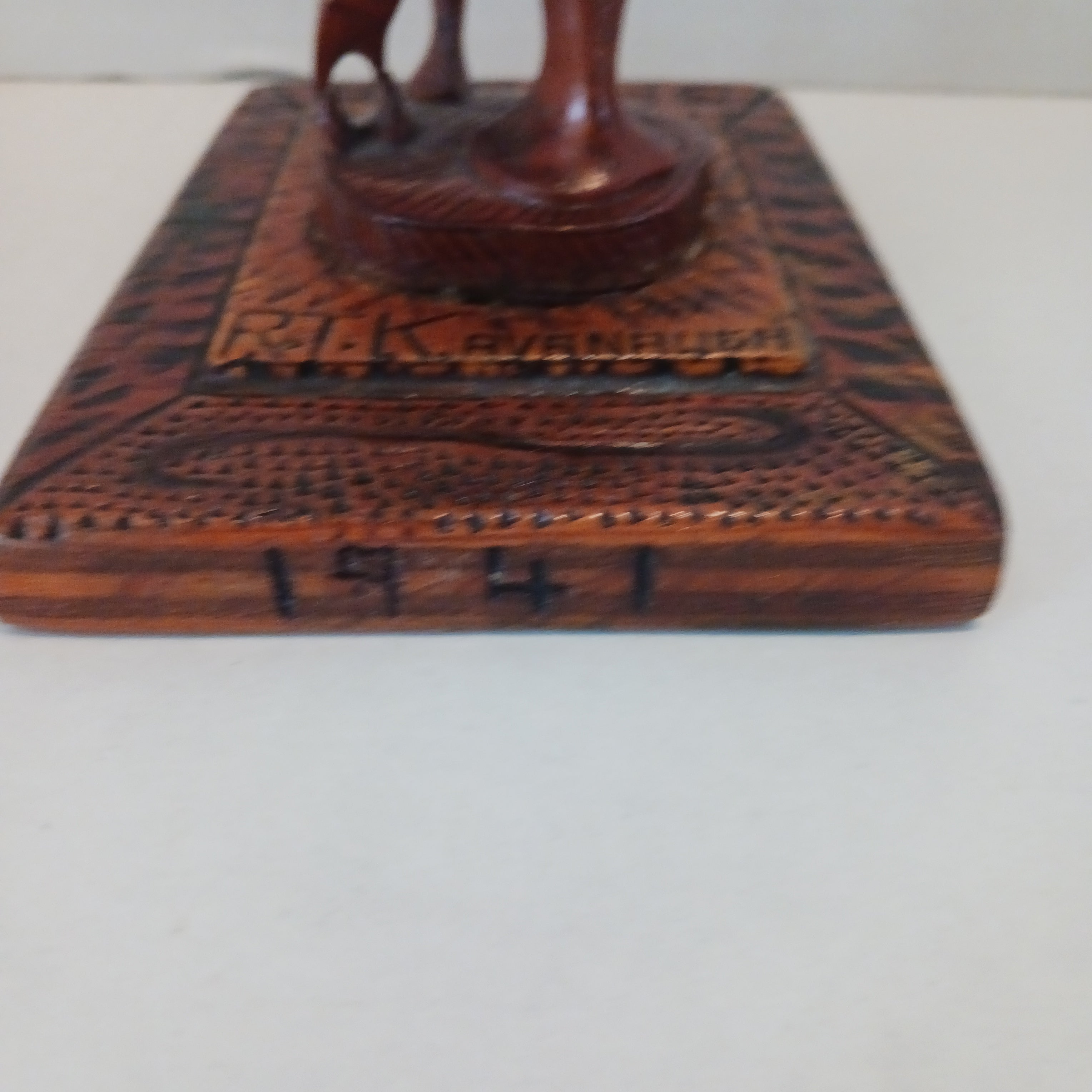 Pair of Exotic Wood and Water Buffalo Horn Carved Figures R. T. Kavanaugh 1941
