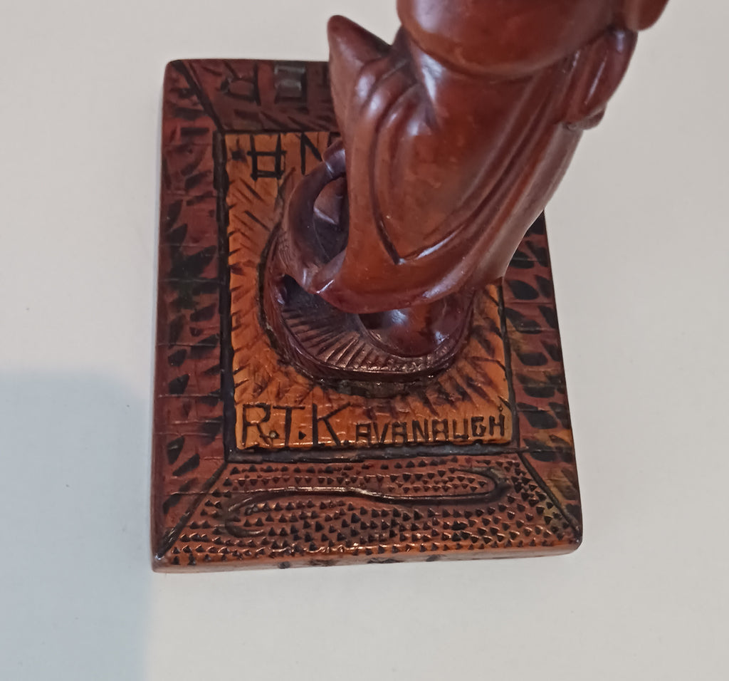 Pair of Exotic Wood and Water Buffalo Horn Carved Figures R. T. Kavanaugh 1941