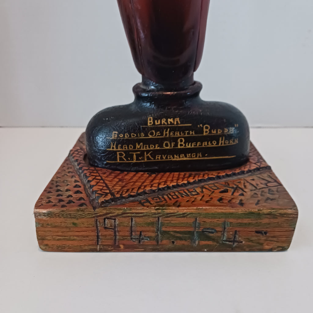Pair of Exotic Wood and Water Buffalo Horn Carved Figures R. T. Kavanaugh 1941