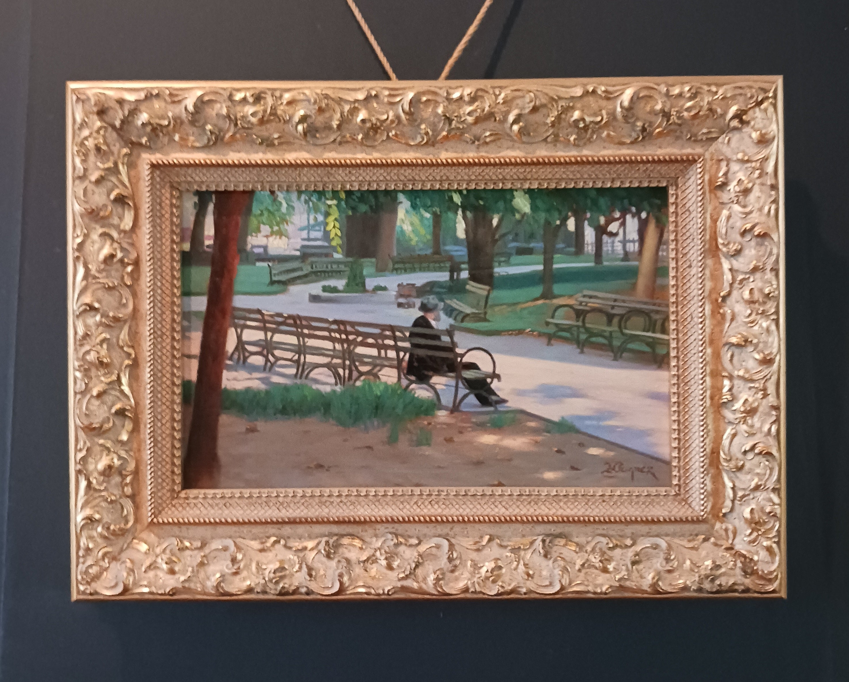 Park Near the Flat Iron Building NYC - Oil on mahogany panel By Thomas Wagner