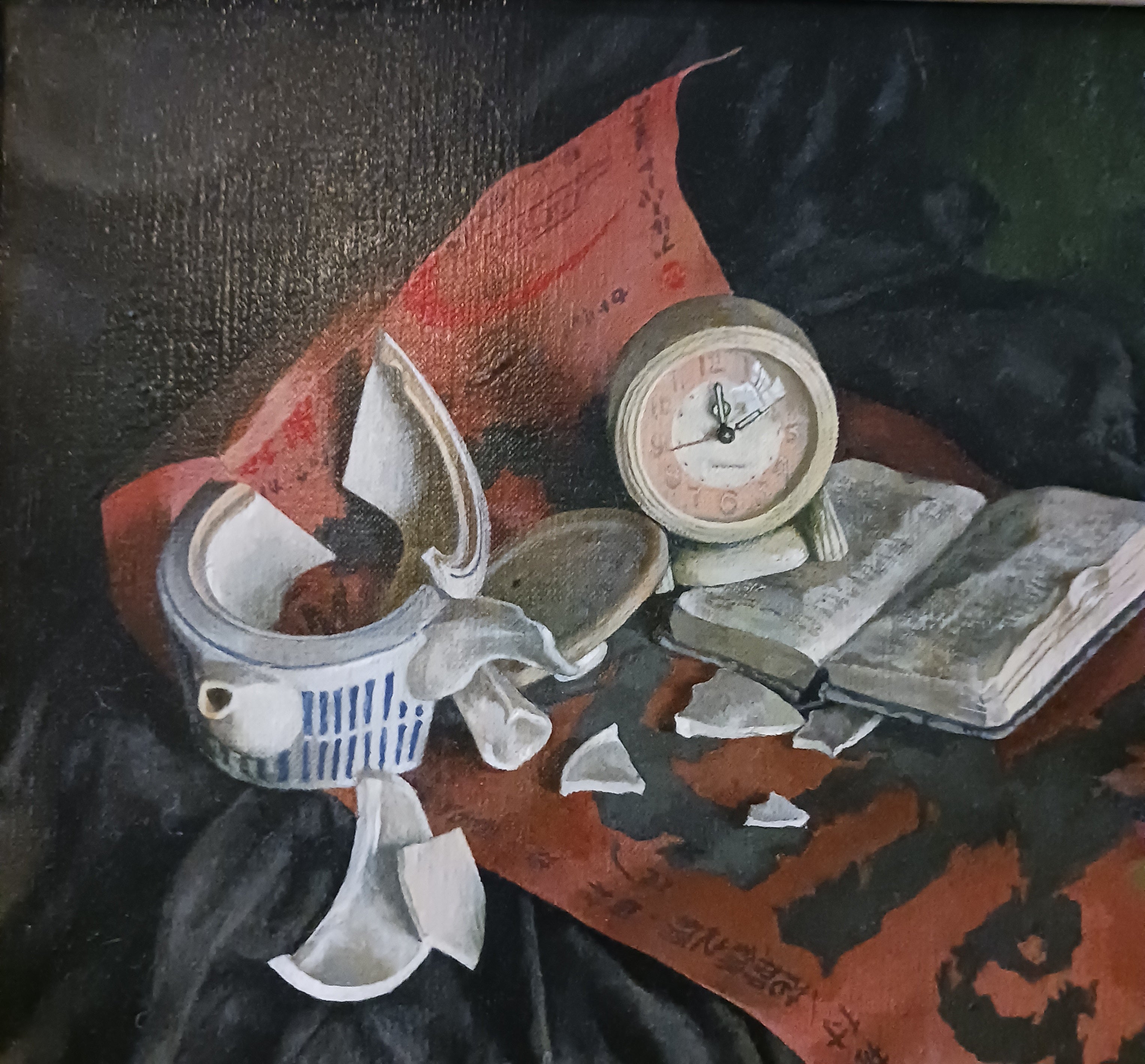 Haunting Mid-Century Post-War Nuclear Holocaust Oil on Canvas, 1962