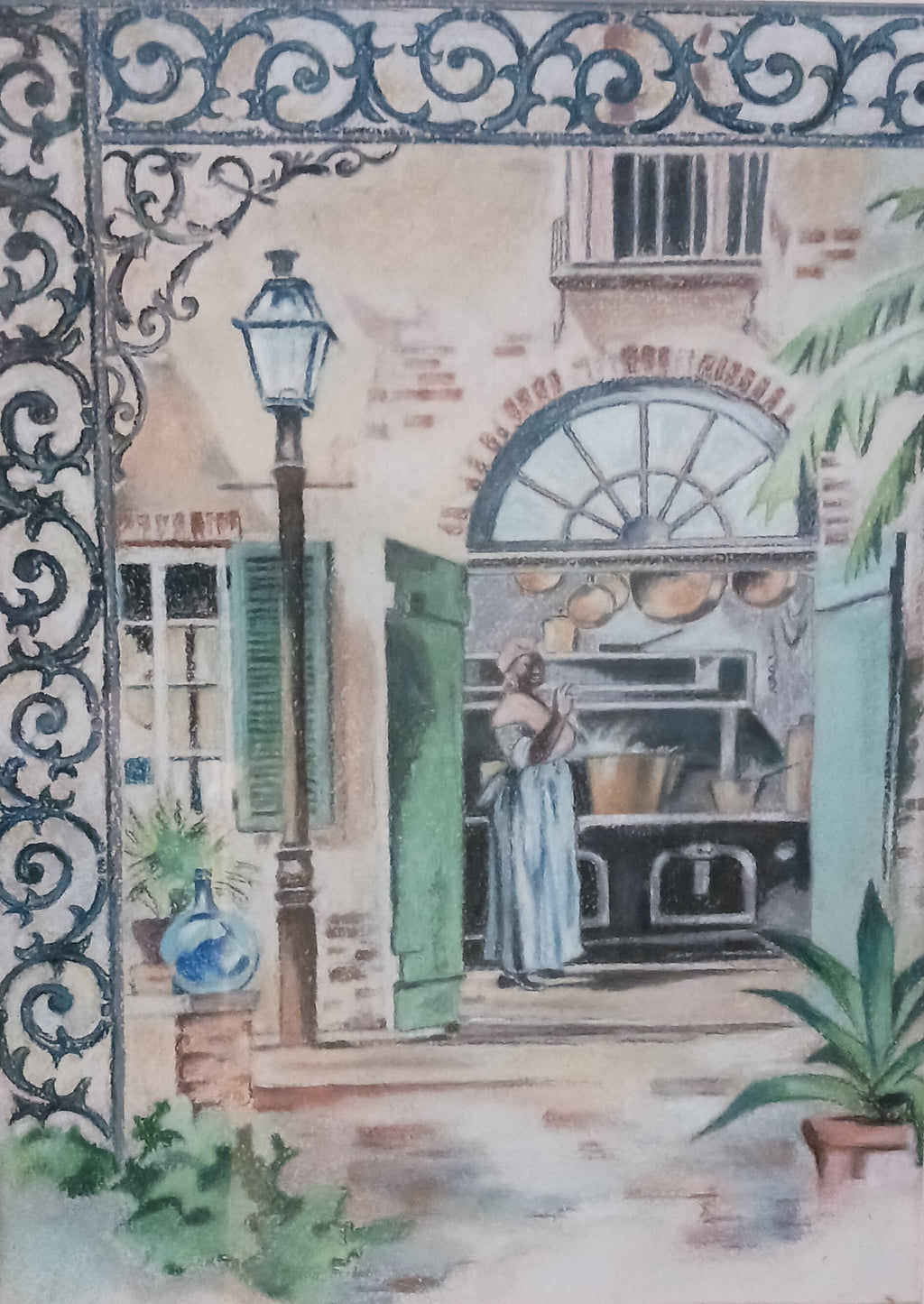 New Orleans Kitchen - Hand Painted in Gouache, Signed Don Fritchey, 1968