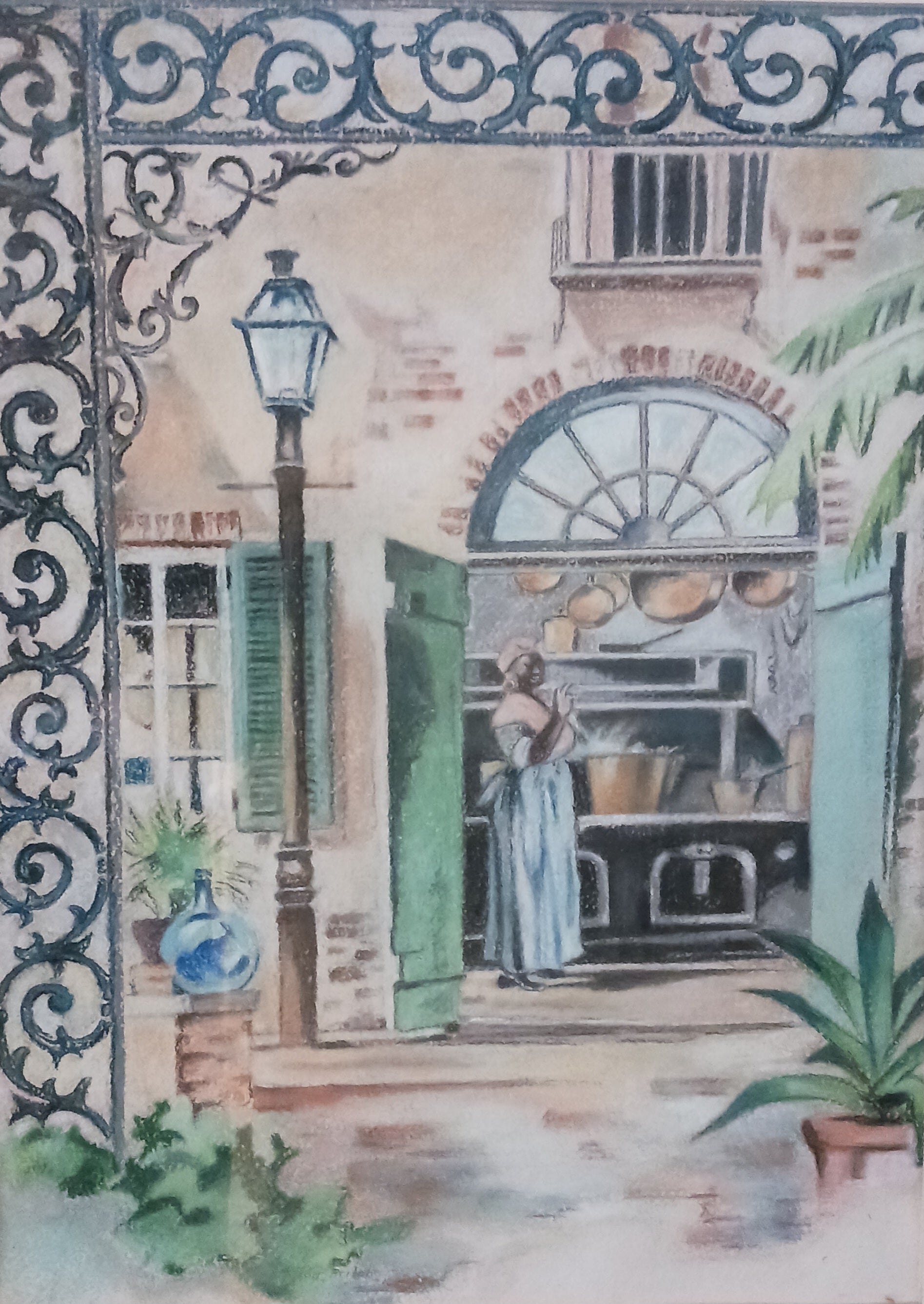 New Orleans Kitchen - Hand Painted in Gouache, Signed Don Fritchey, 1968