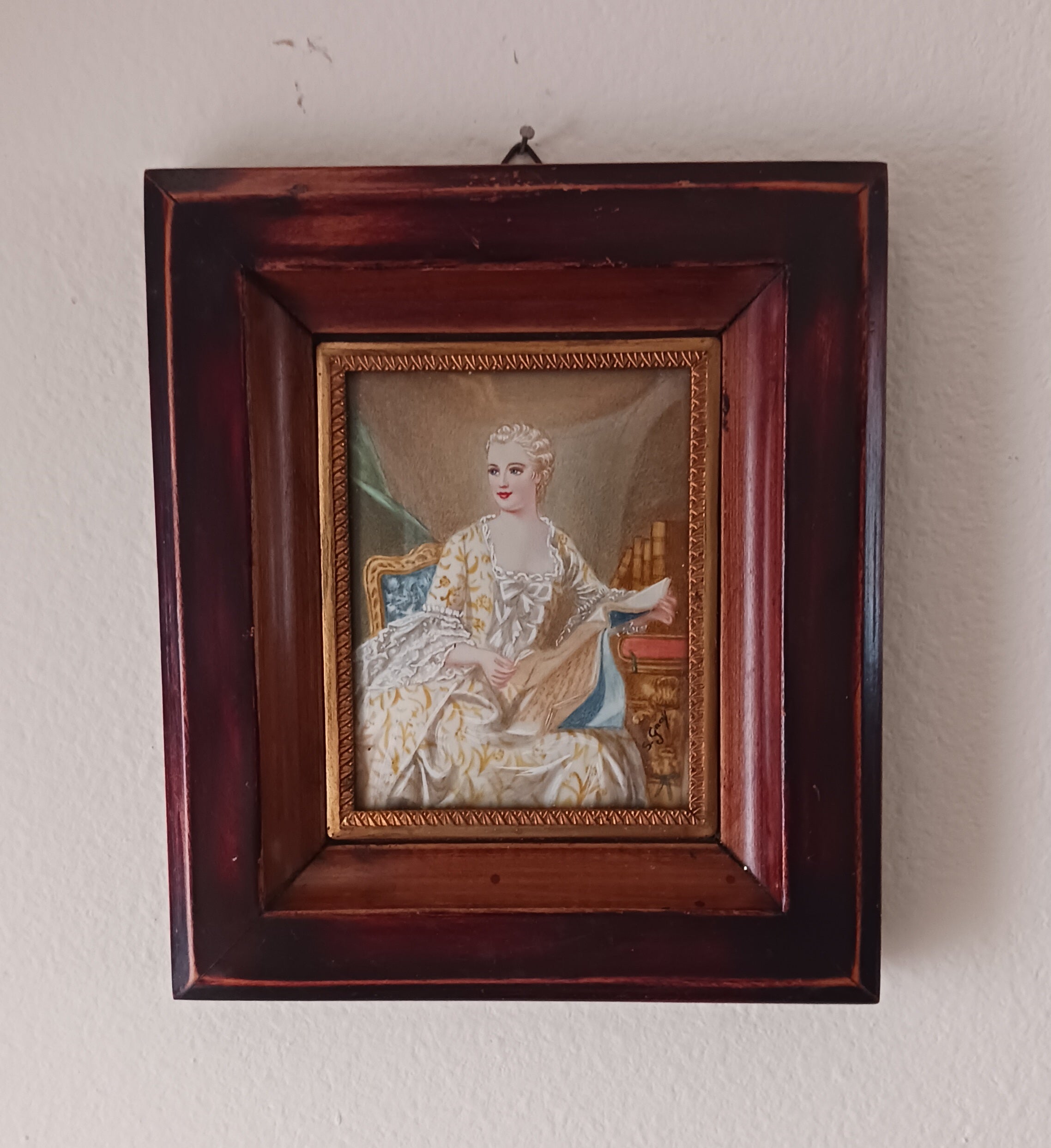 Antique Miniature Portrait of an 18th C. French Lady