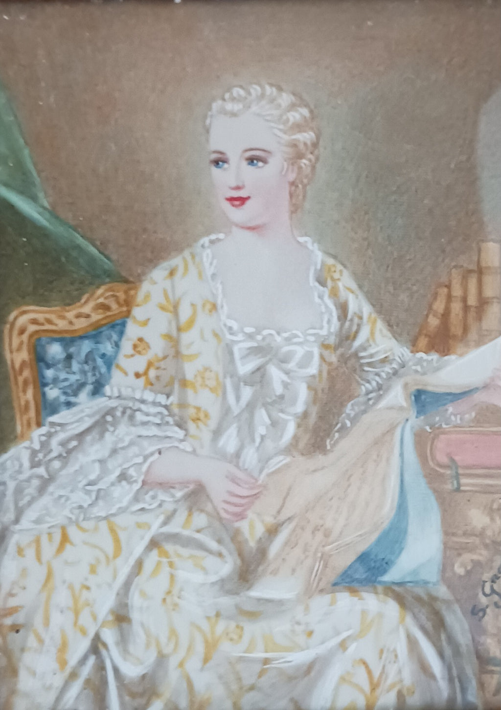Antique Miniature Portrait of an 18th C. French Lady