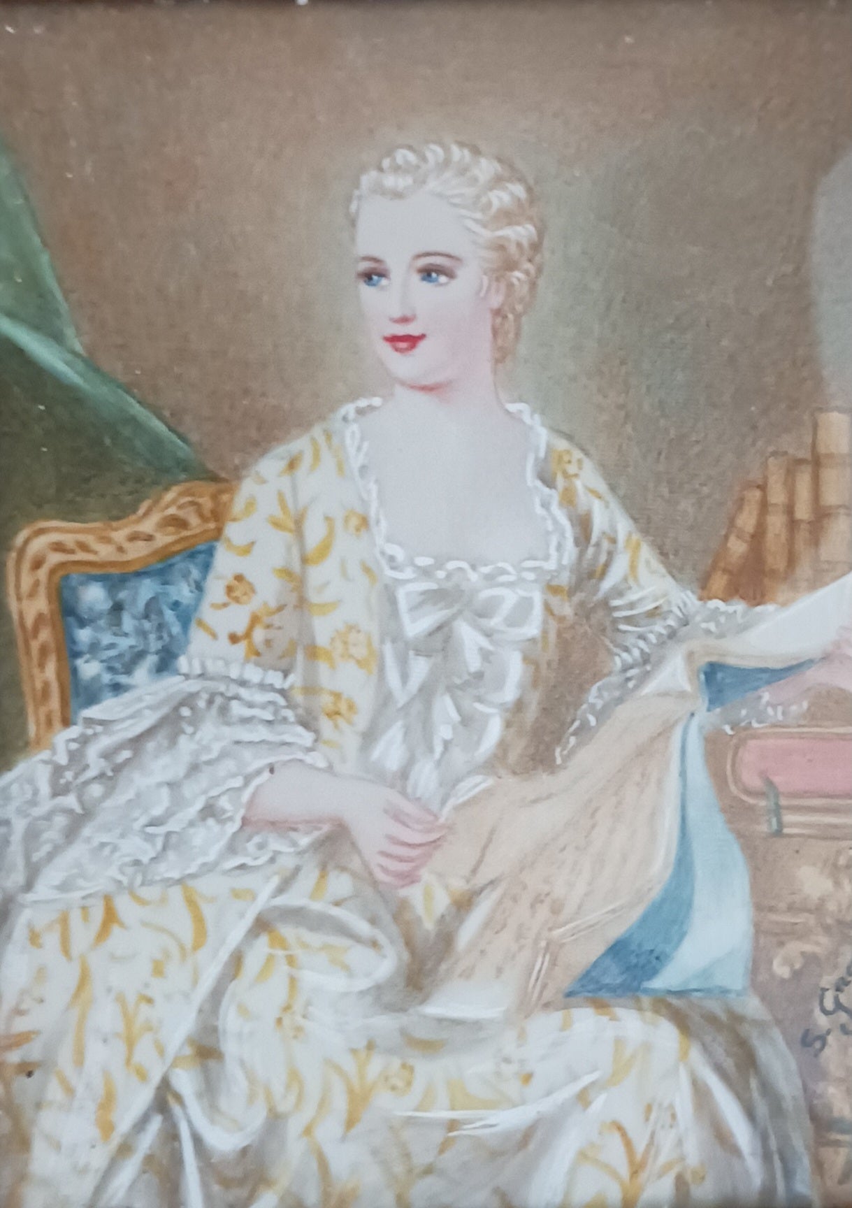 Antique Miniature Portrait of an 18th C. French Lady