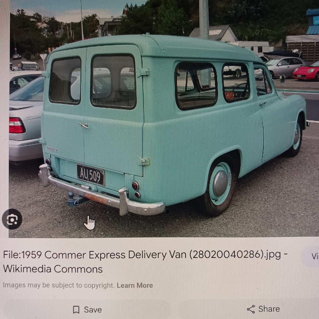 Midcentury Watercolor Featuring Late 1950's Commer Wagon and a Freight Car