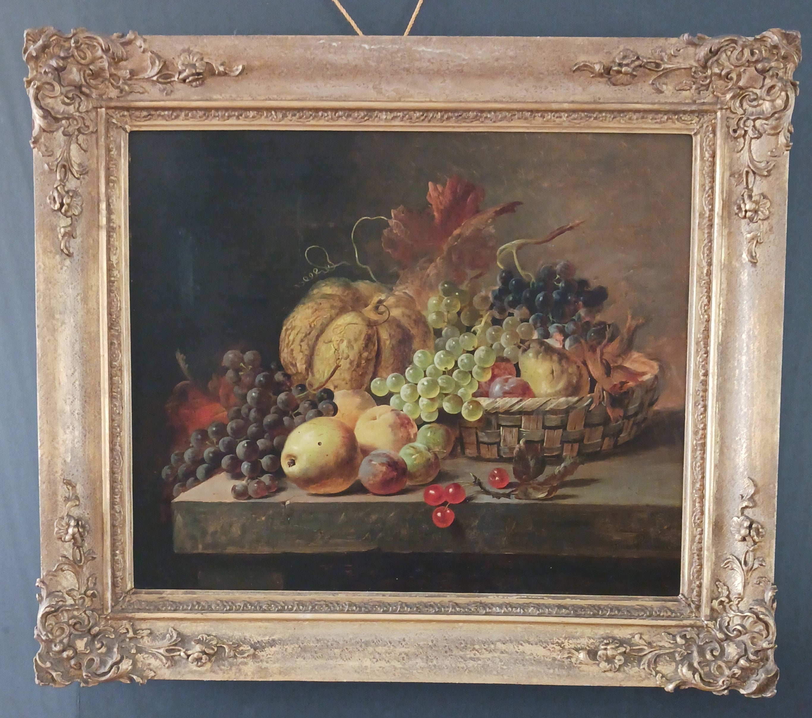 Mid-19th C. Still Life - Basket with Fruit - by British Artist James Poulton