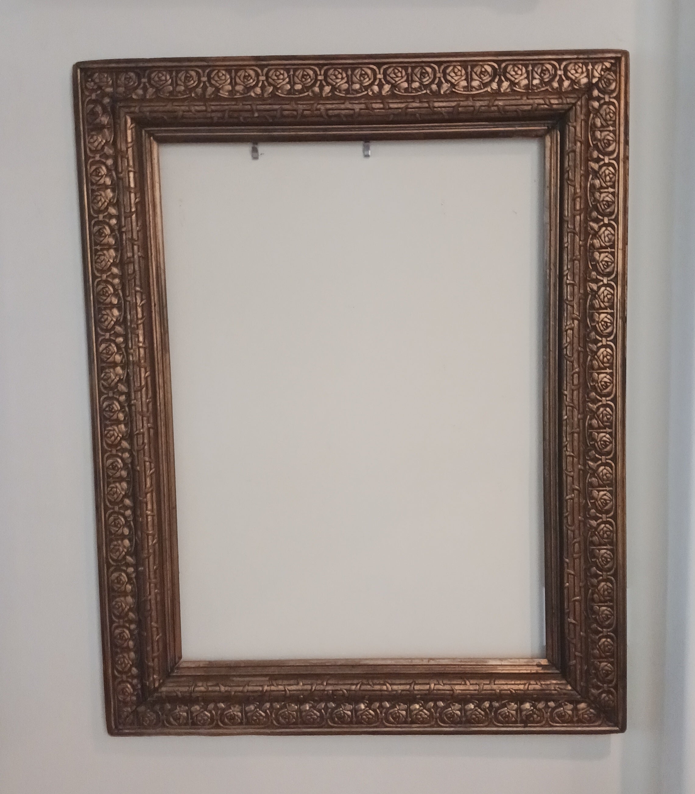 Large Frame Aesthetic Movement 1880s Rose Blossom Leaf Stem & Thorn Design 39" x 28"