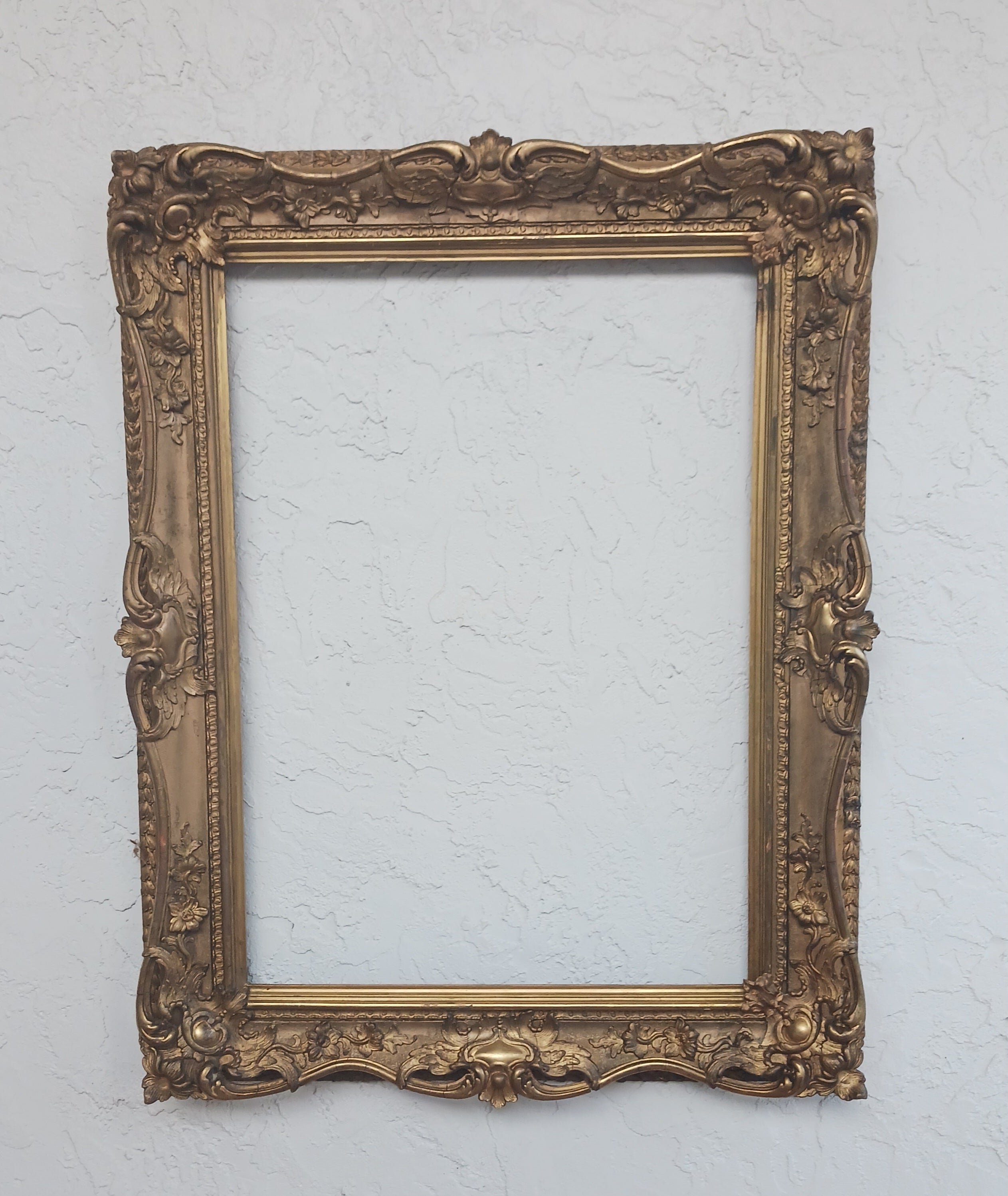 Large Antique Picture Frame with Openwork Ornament for 27 1/4" x 37 3/4" Artwork