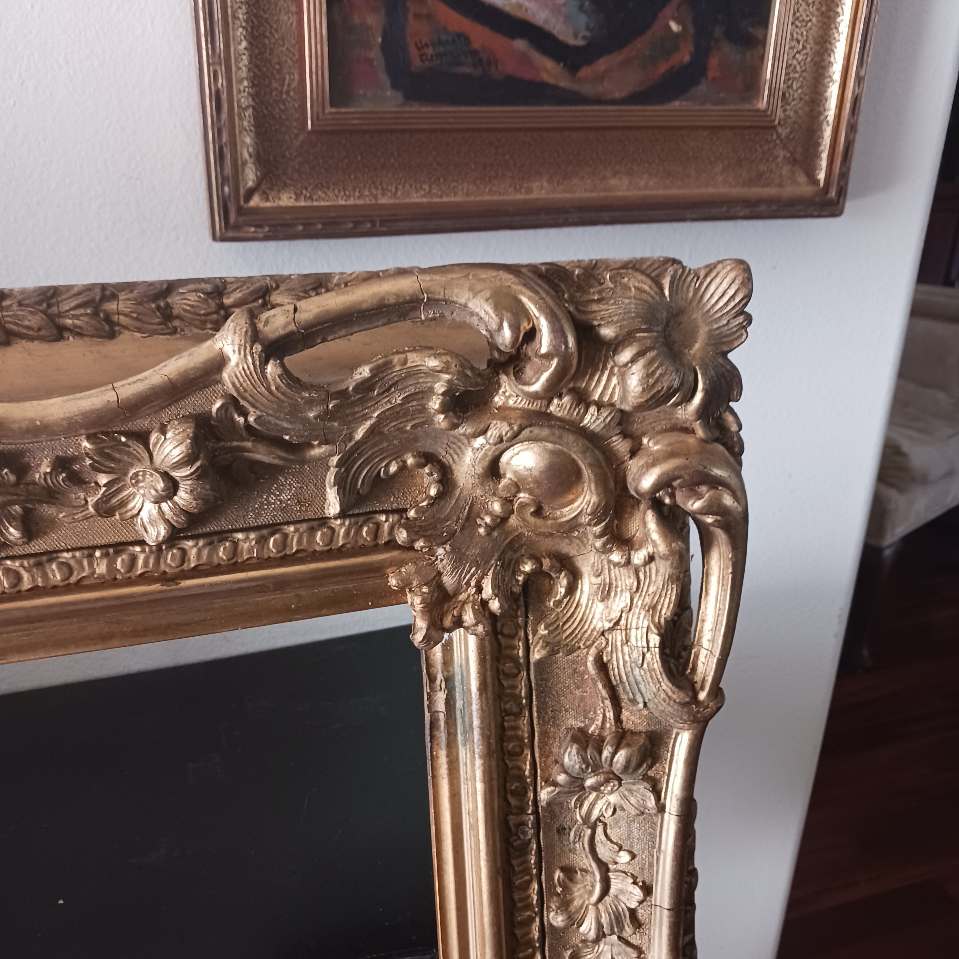 Large Antique Picture Frame with Openwork Ornament for 27 1/4" x 37 3/4" Artwork