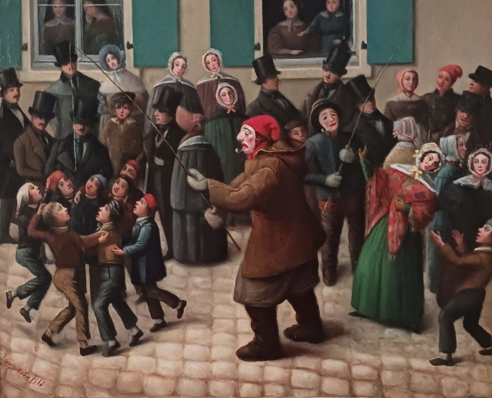19th Century "Le Jour Du Carnaval" by Muenier Fils French Realist Oil Painting