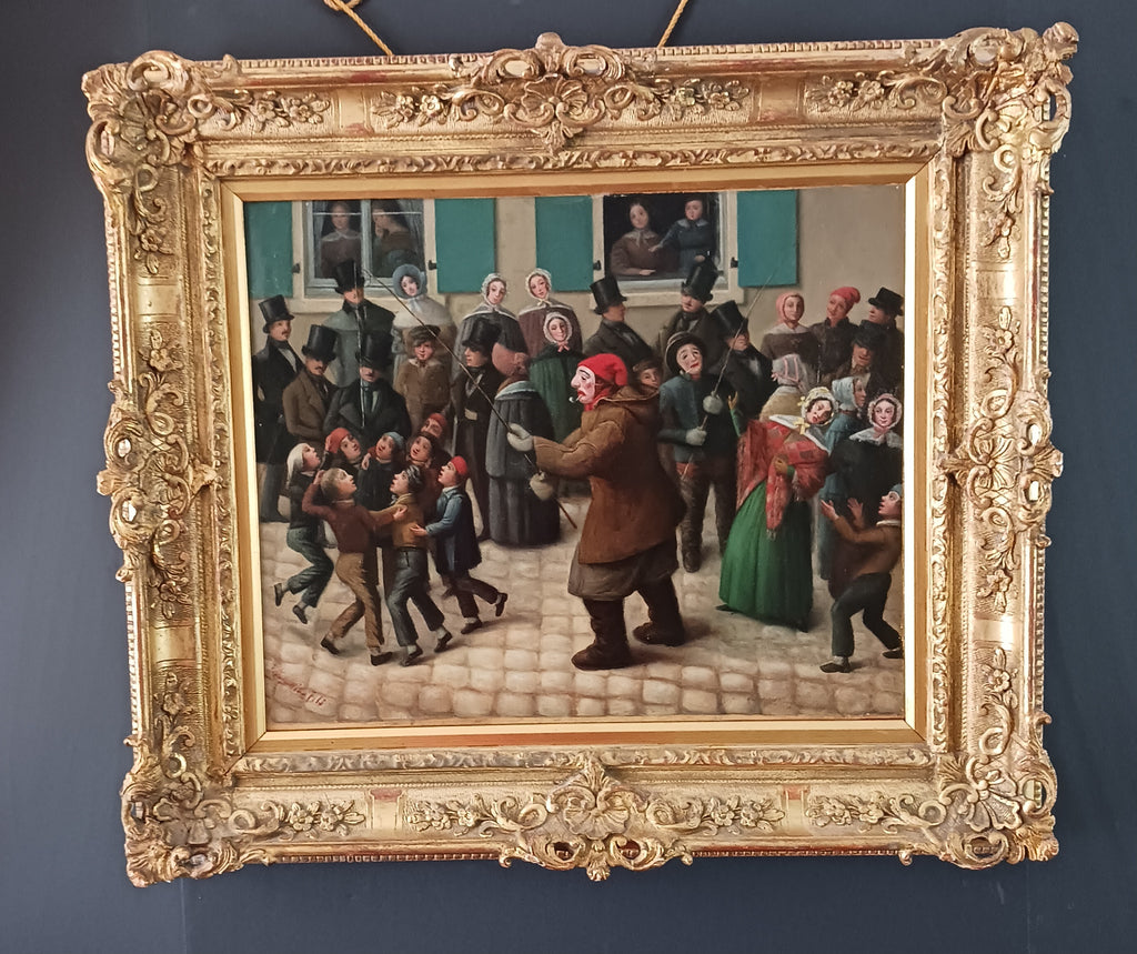 19th Century "Le Jour Du Carnaval" by Muenier Fils French Realist Oil Painting