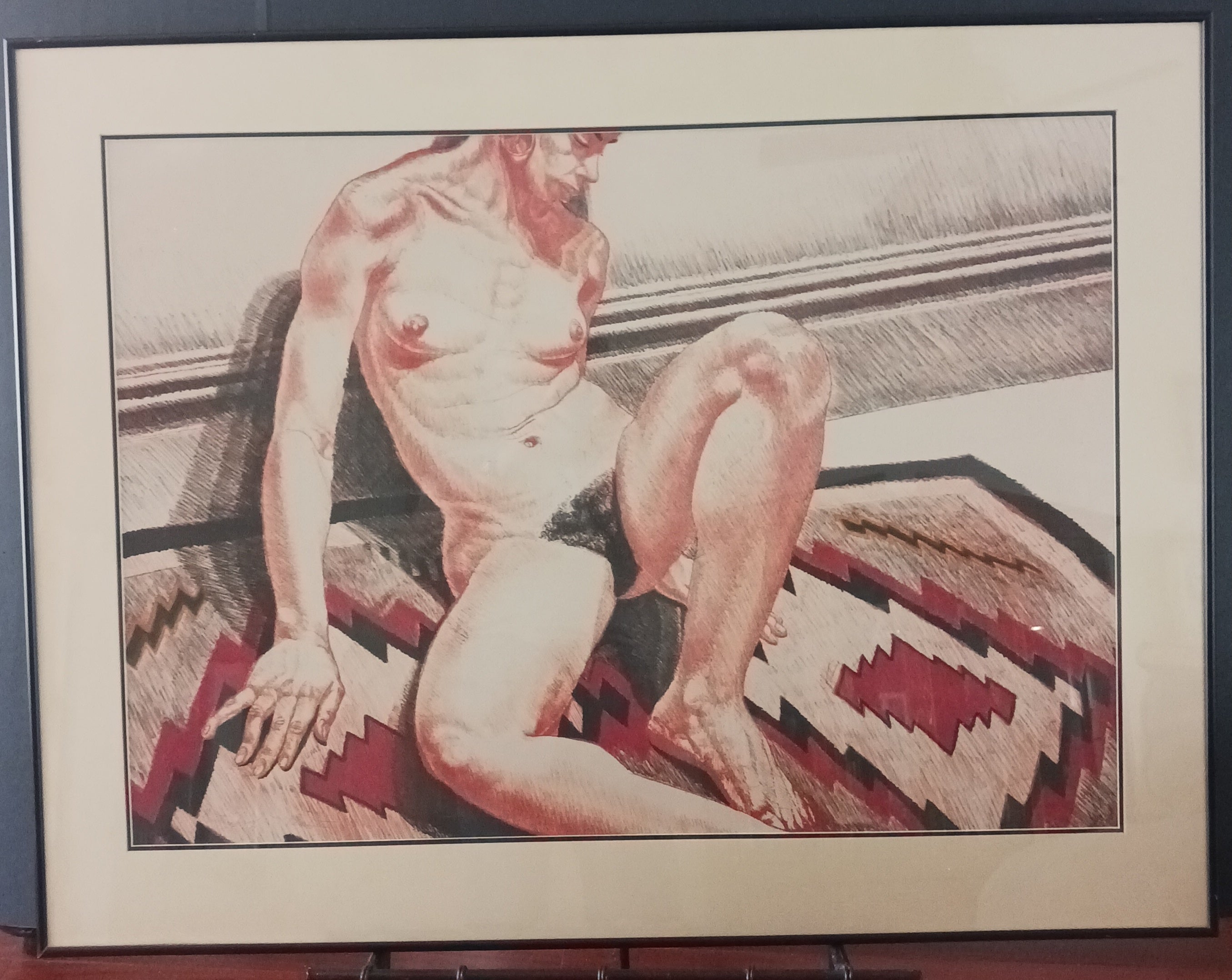 Philip Pearlstein Artist Proof Girl on an Orange and Black Mexican Rug 1973