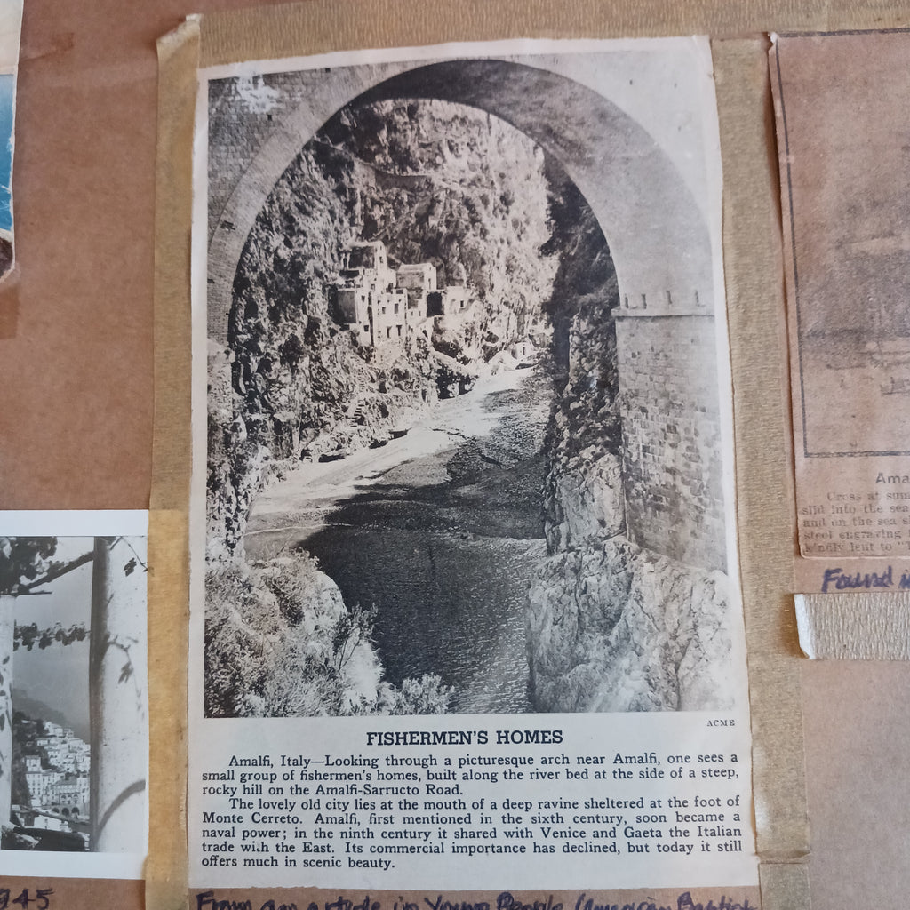 Amalfi Coast Monastery - 1930's Pastel with Memorabilia on the Back!