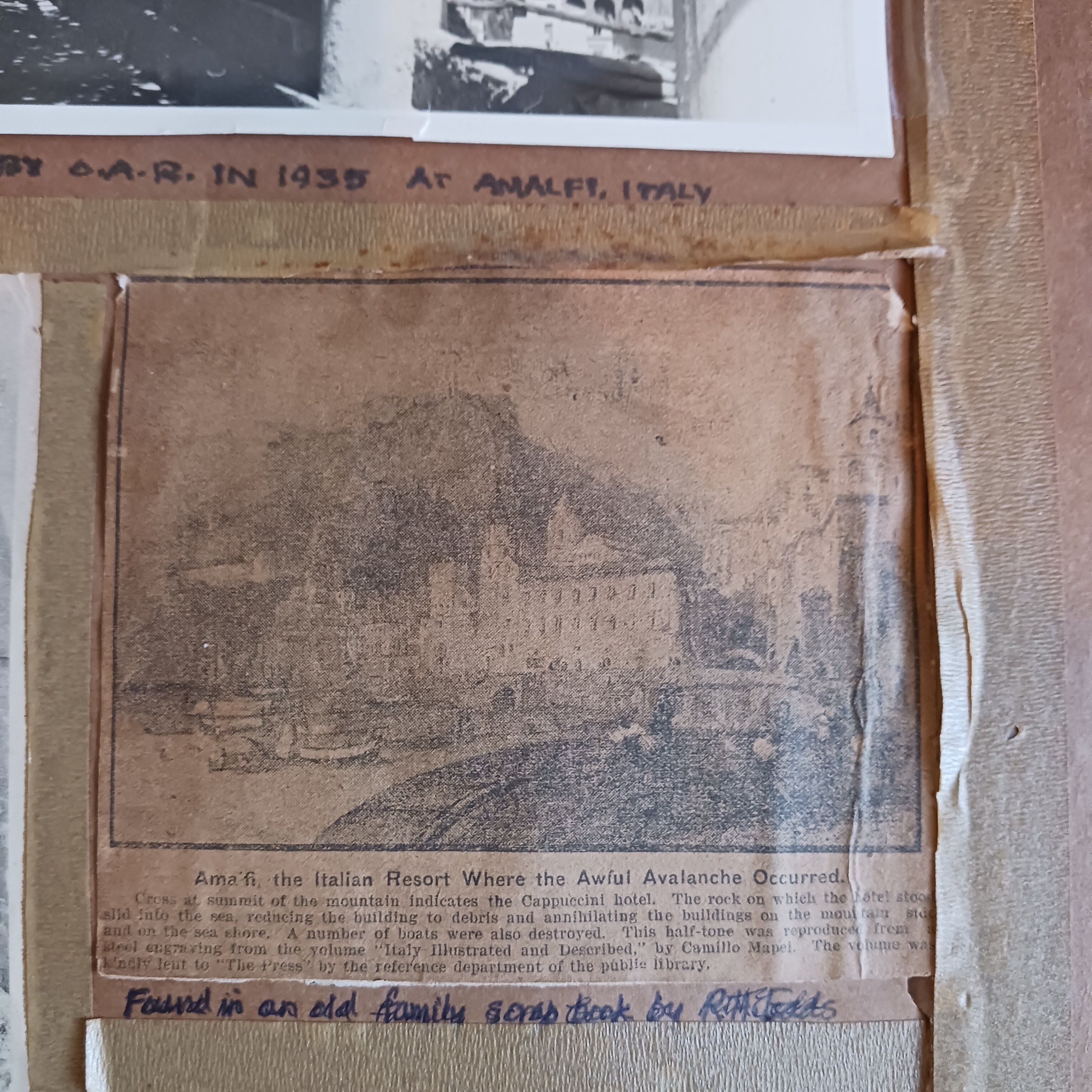 Amalfi Coast Monastery - 1930's Pastel with Memorabilia on the Back!