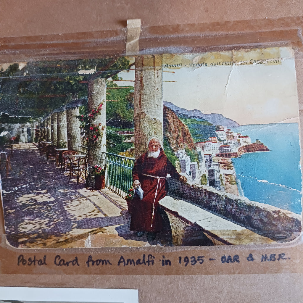 Amalfi Coast Monastery - 1930's Pastel with Memorabilia on the Back!