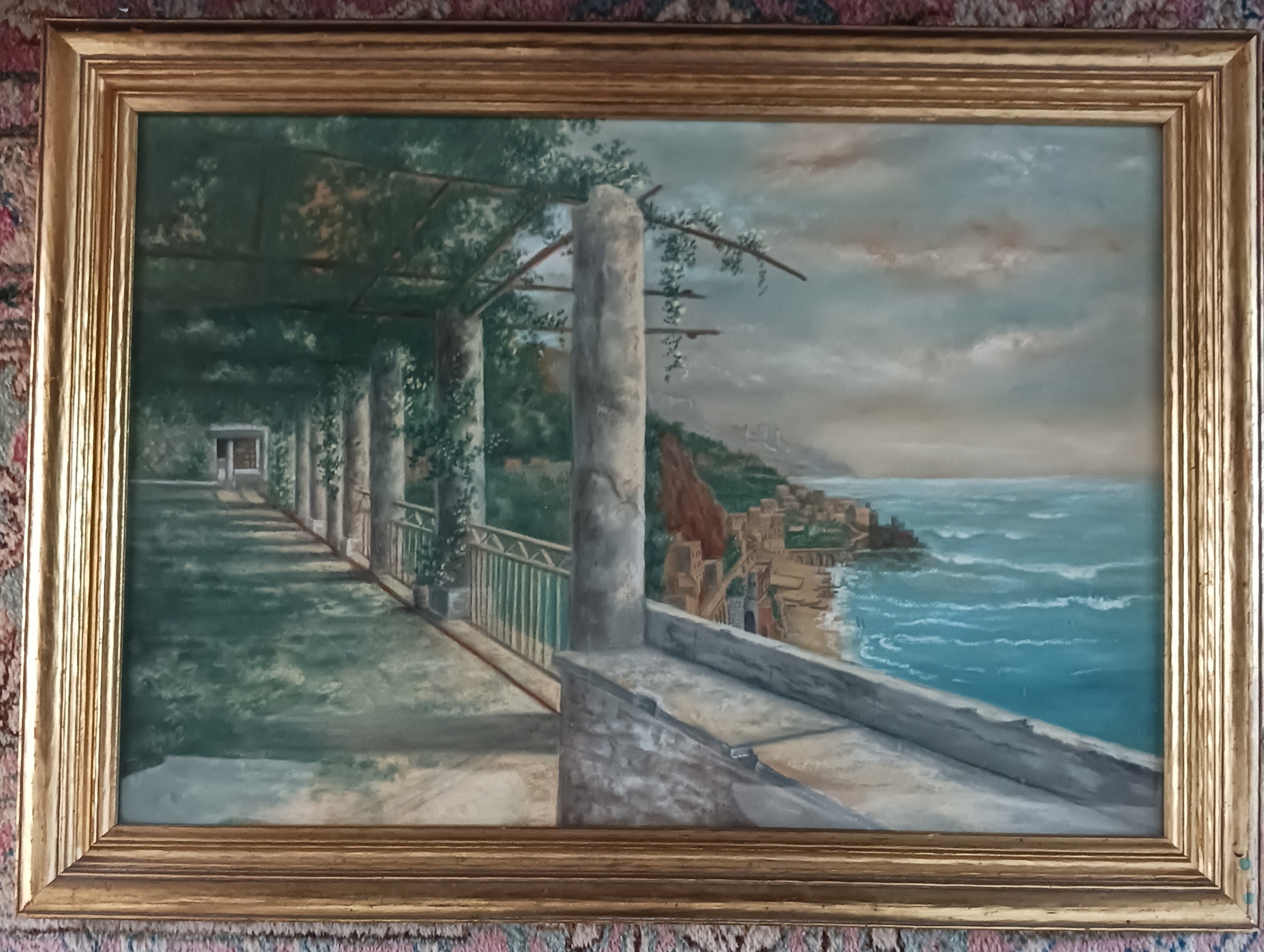 Amalfi Coast Monastery - 1930's Pastel with Memorabilia on the Back!