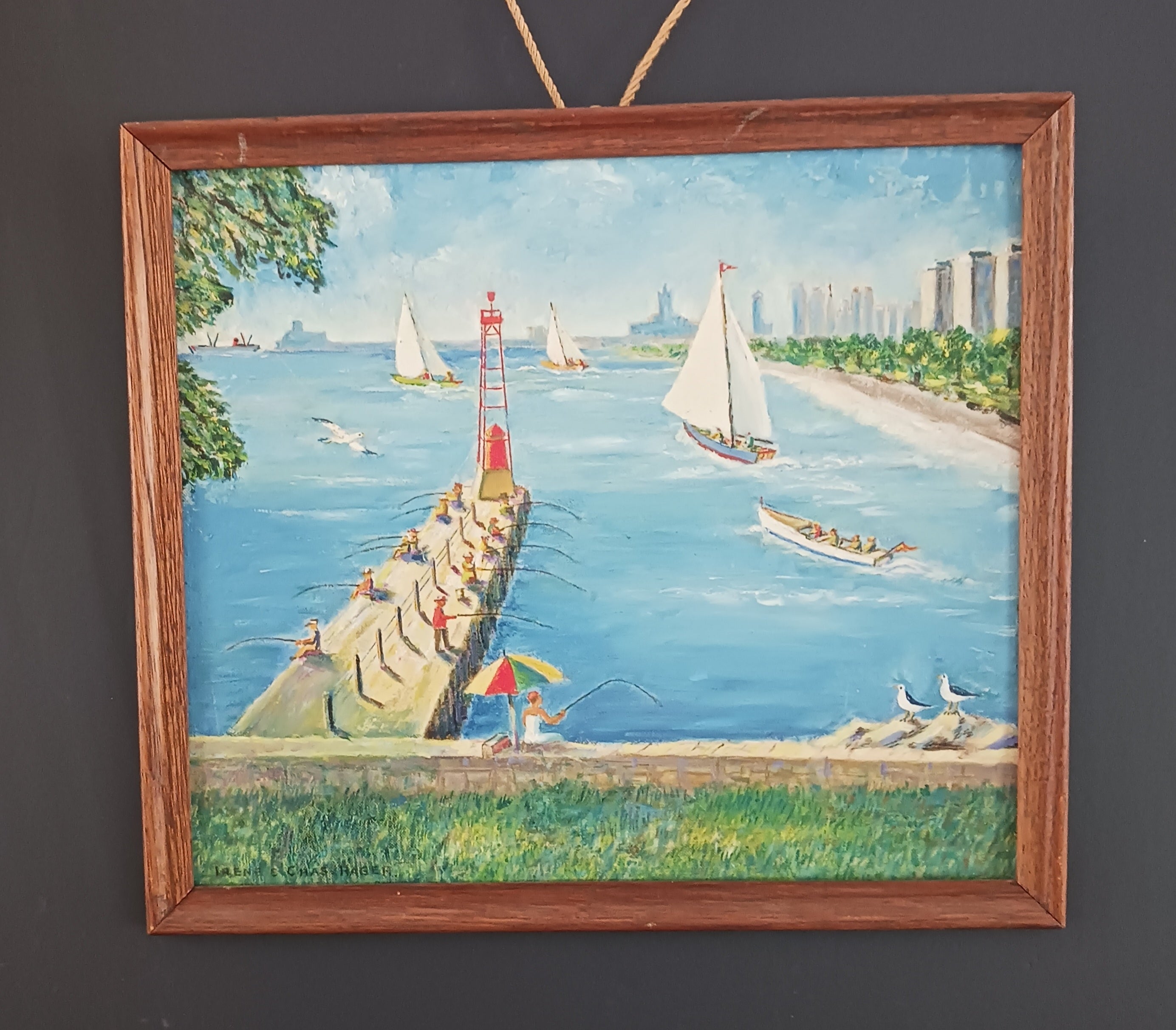 Montrose Harbor Chicago, Ill 1966 oil on board by Irene and Charles Austin Hager