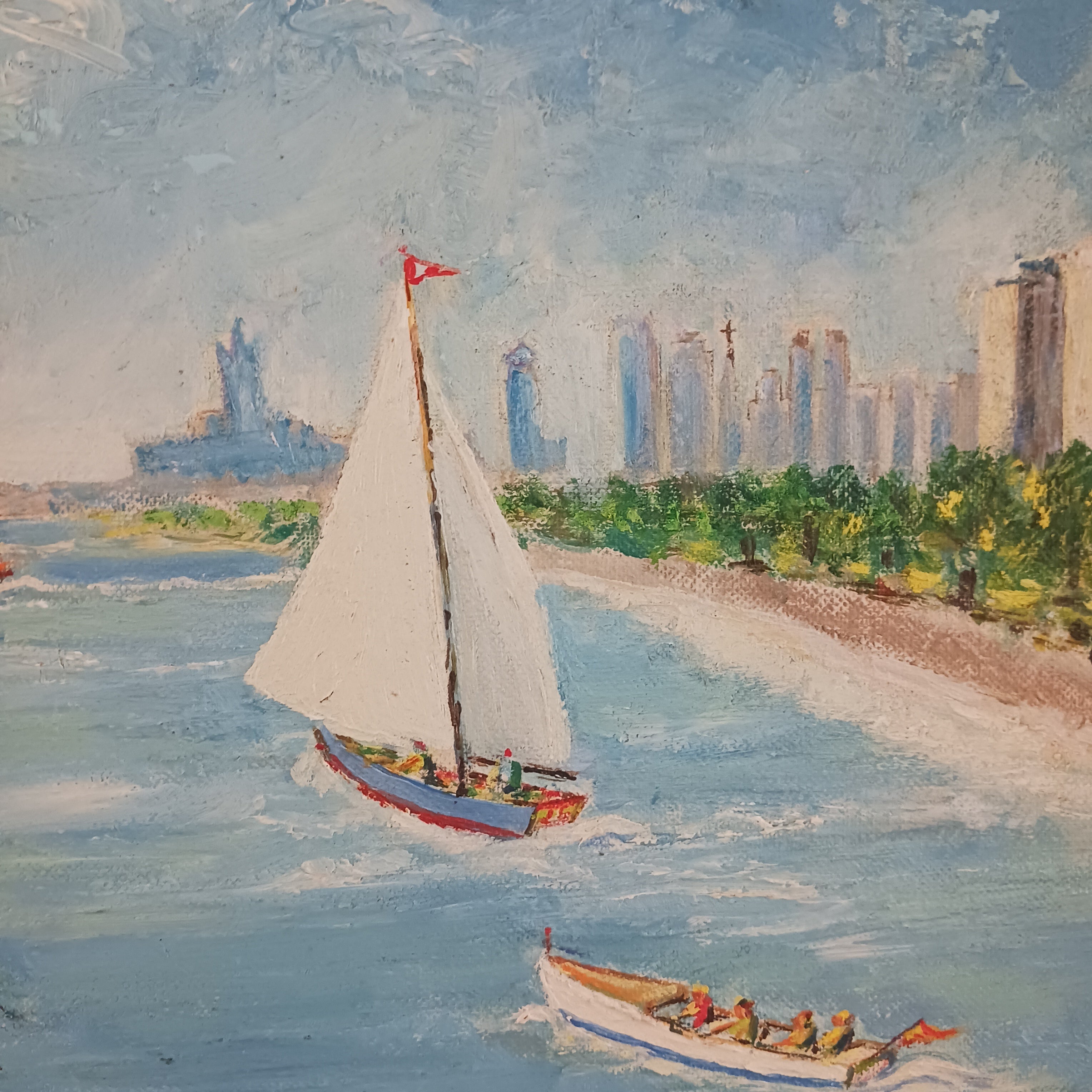 Montrose Harbor Chicago, Ill 1966 oil on board by Irene and Charles Austin Hager