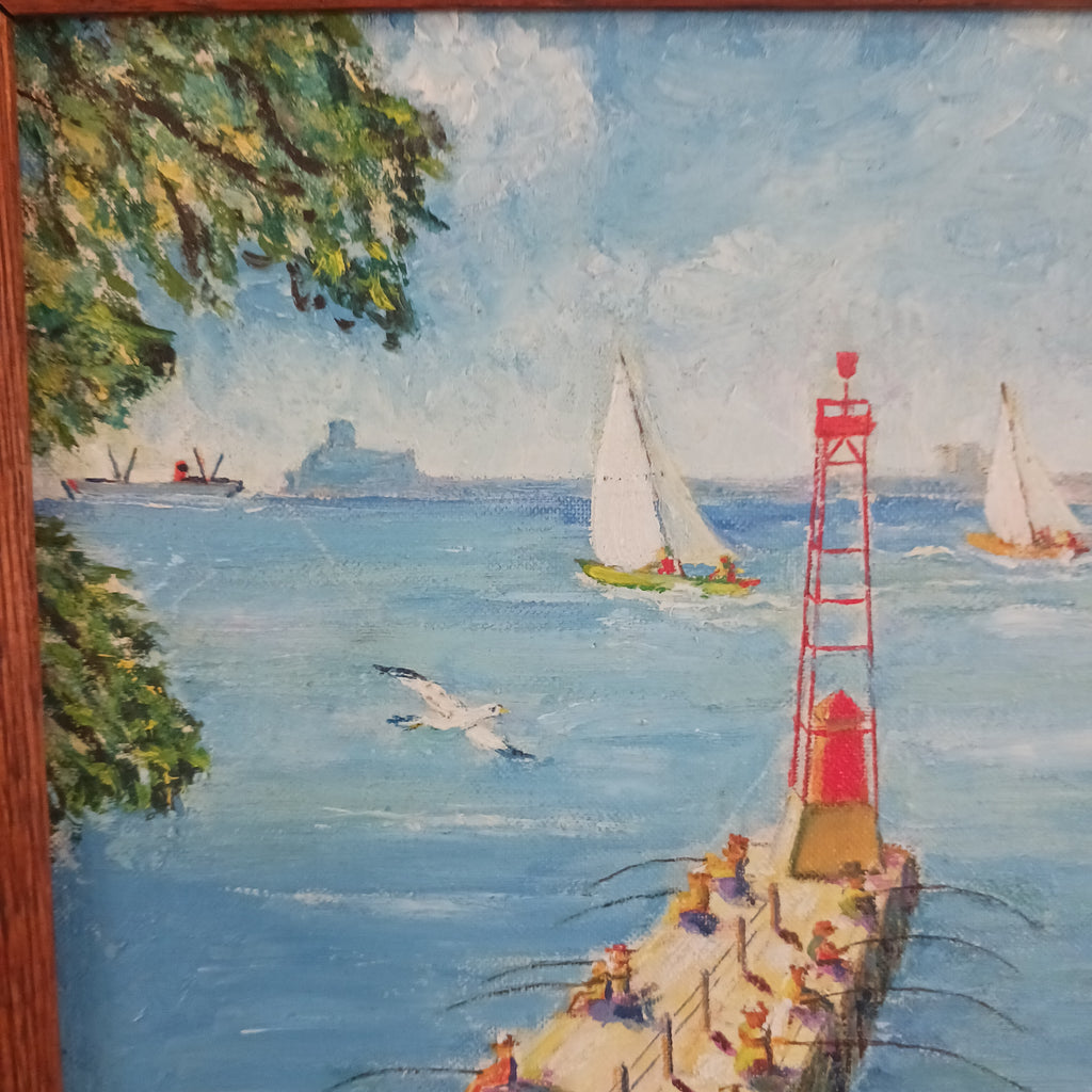 Montrose Harbor Chicago, Ill 1966 oil on board by Irene and Charles Austin Hager