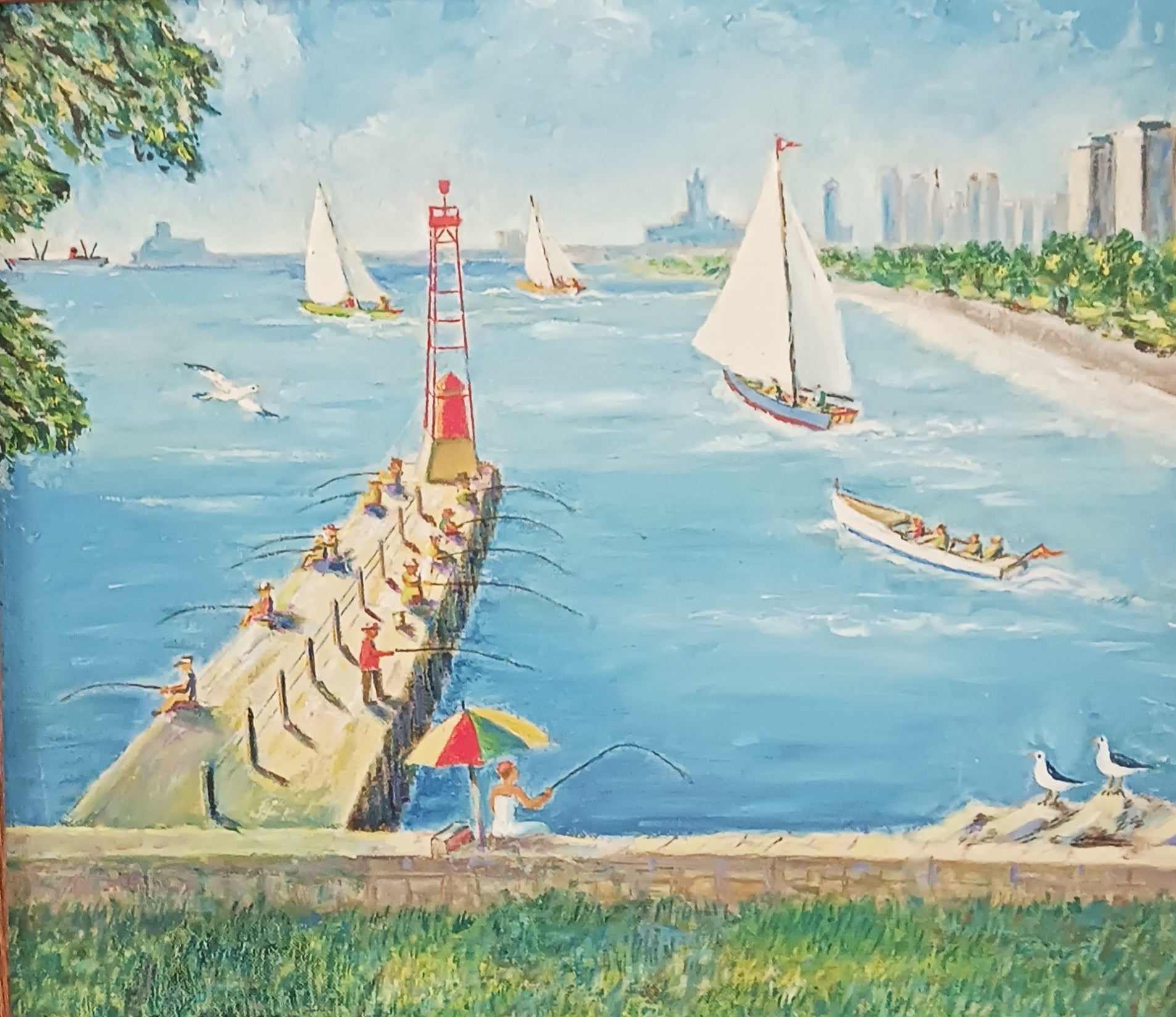 Montrose Harbor Chicago, Ill 1966 oil on board by Irene and Charles Austin Hager