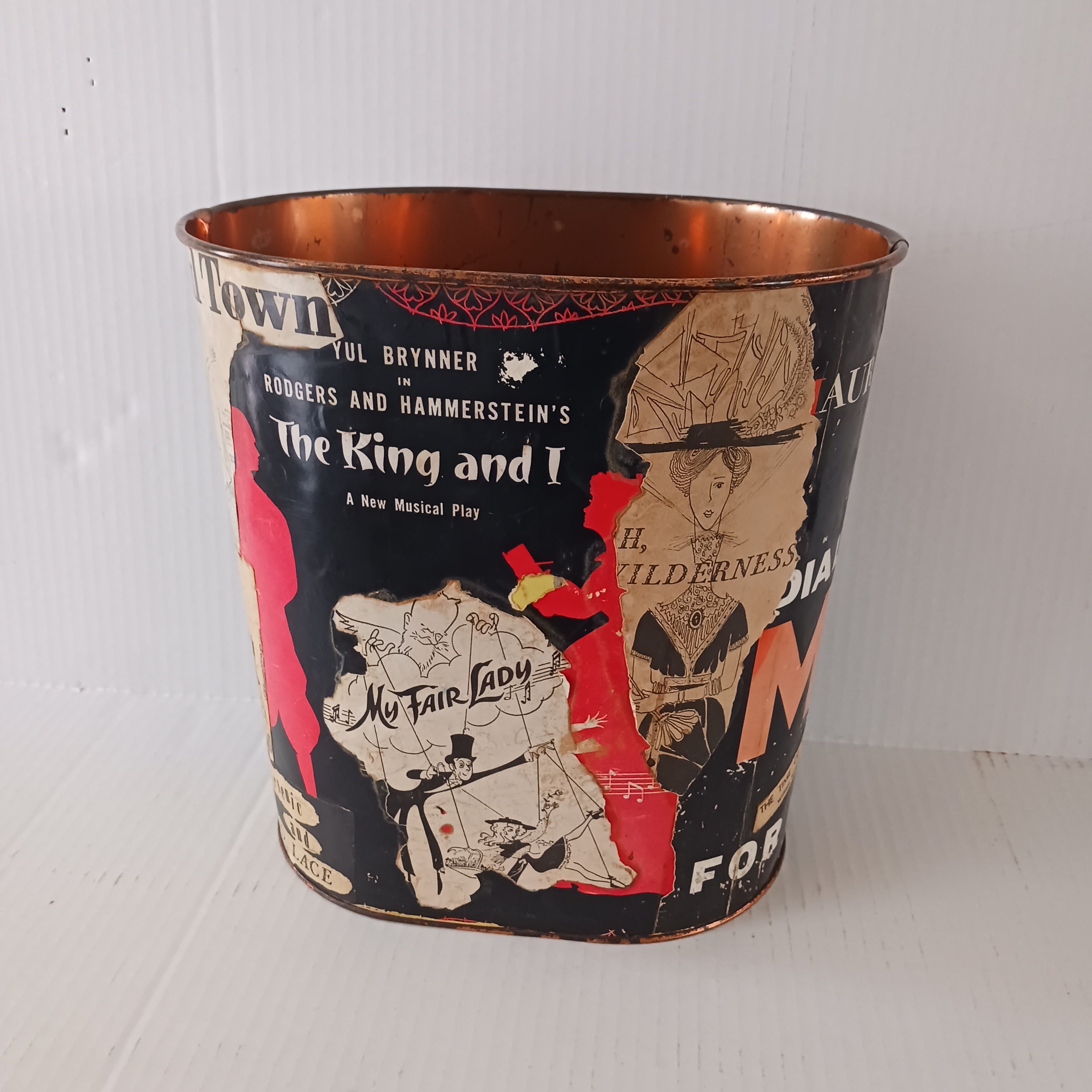 Hand-decorated Decoupage Musical Theater & Stage Drama Themed Wastepaper Basket