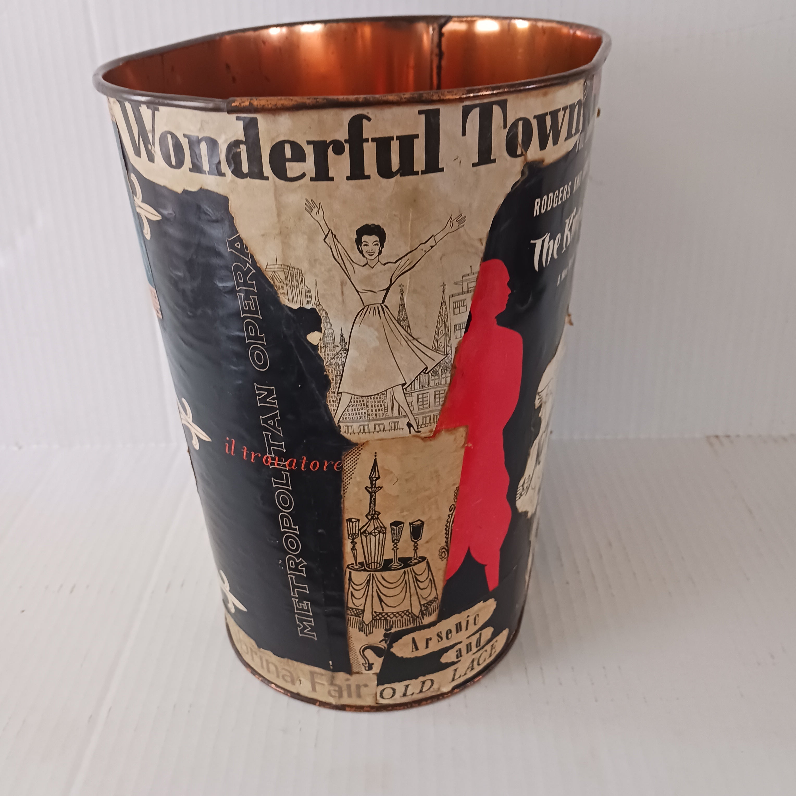 Hand-decorated Decoupage Musical Theater & Stage Drama Themed Wastepaper Basket