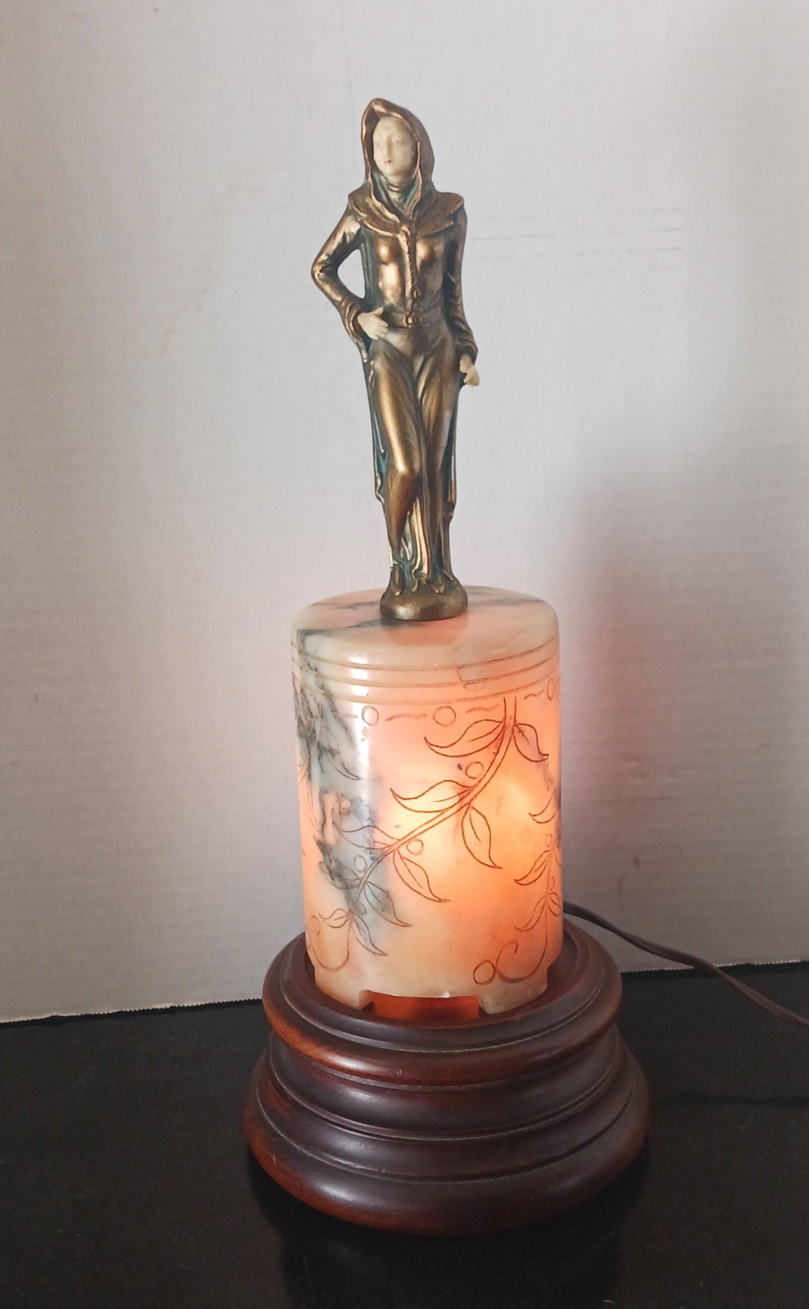 Rare Bronze and Alabaster Art Deco Figural Lamp