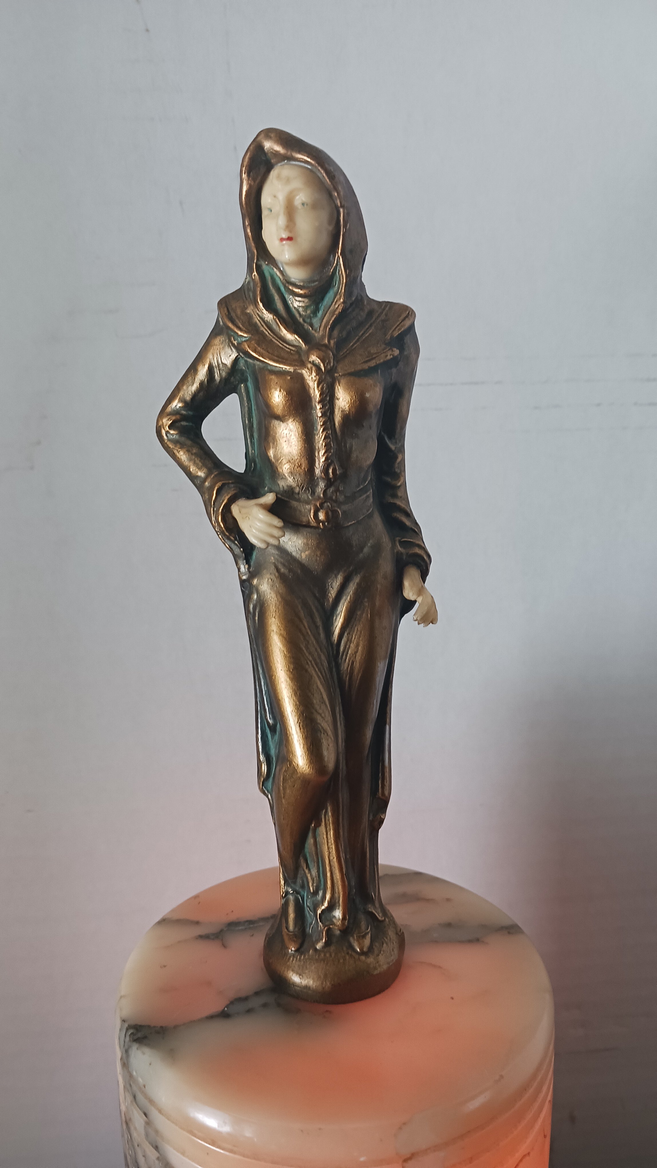 Rare Bronze and Alabaster Art Deco Figural Lamp