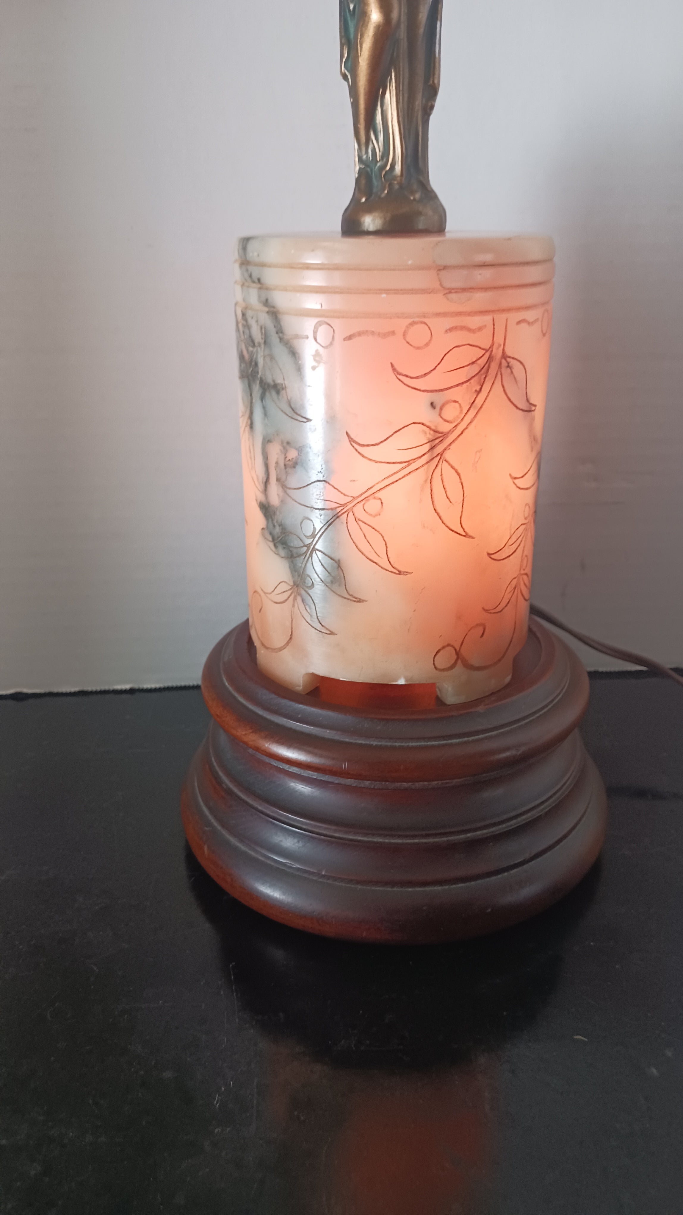 Rare Bronze and Alabaster Art Deco Figural Lamp