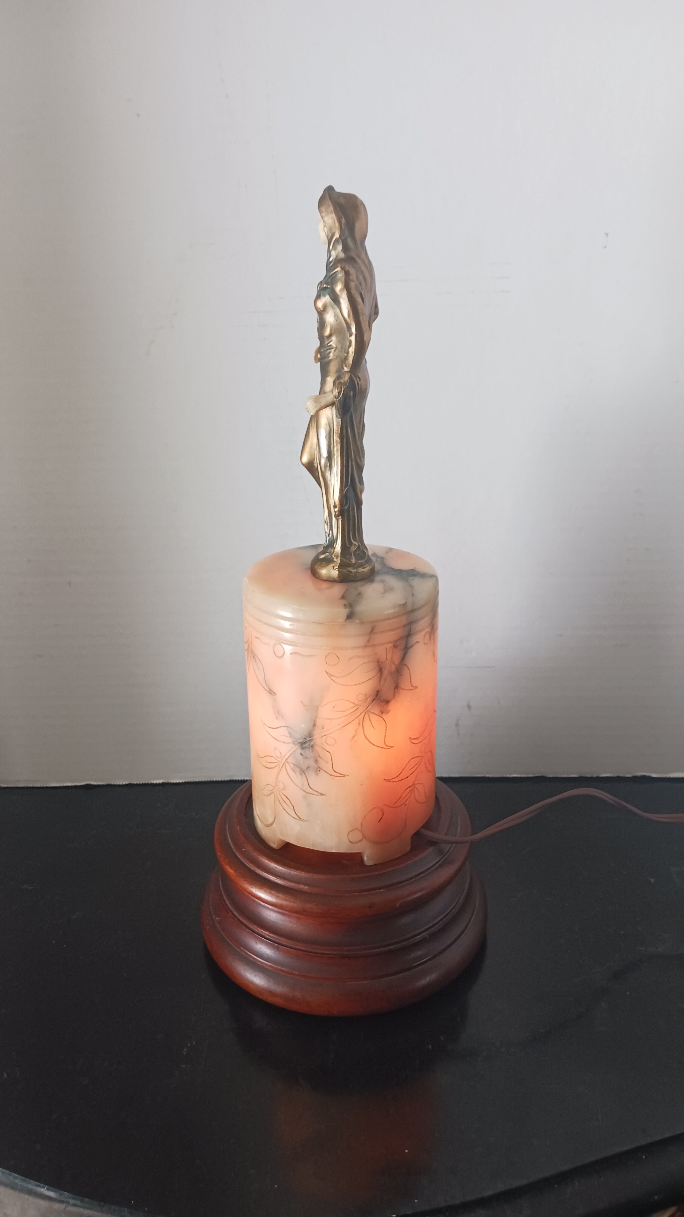 Rare Bronze and Alabaster Art Deco Figural Lamp